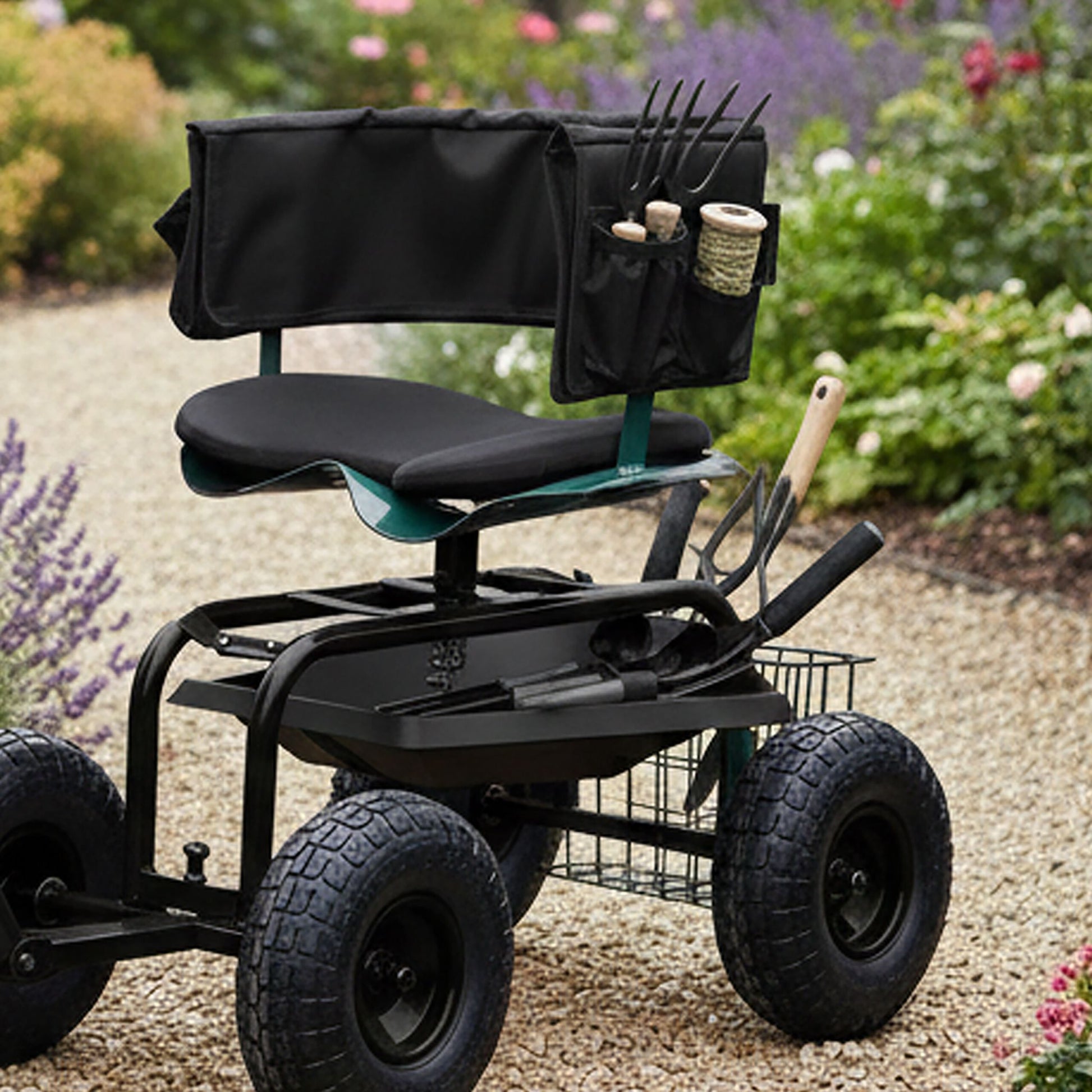 Fahrbarer Gartensitz mit Stauraum Schwarz von Relaxdays