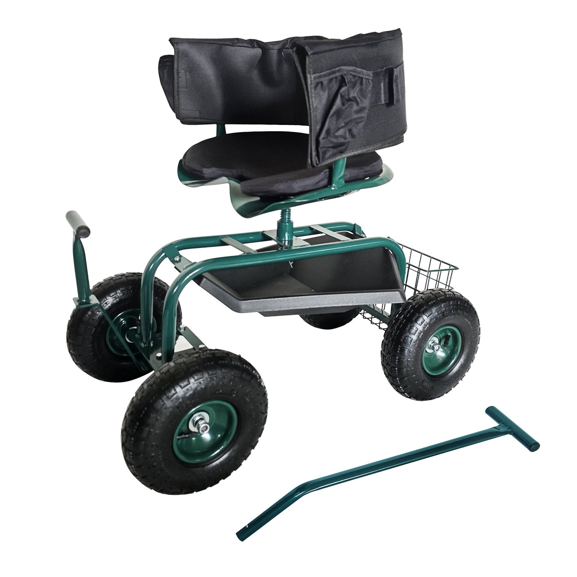 Fahrbarer Gartensitz mit Stauraum Dunkelgrün-Schwarz von Relaxdays