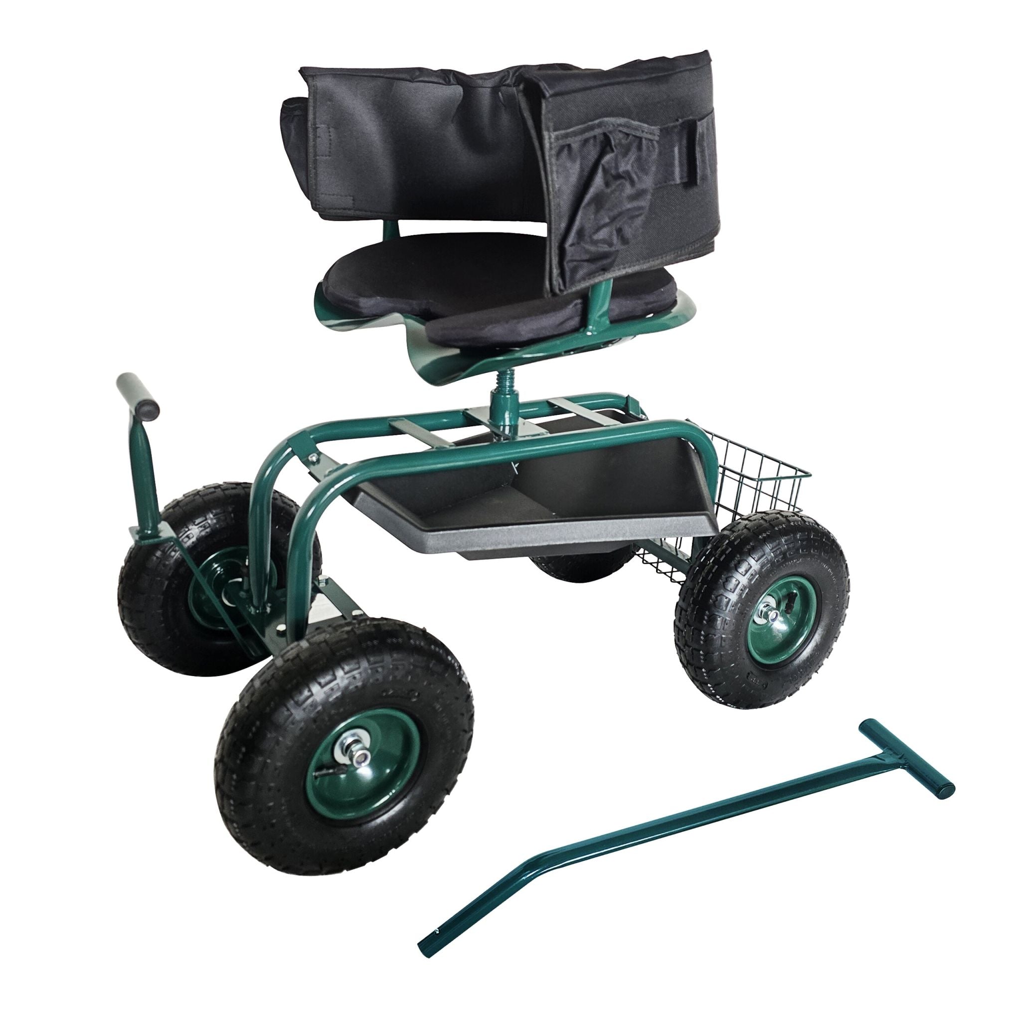Fahrbarer Gartensitz mit Stauraum Dunkelgrün-Schwarz von Relaxdays