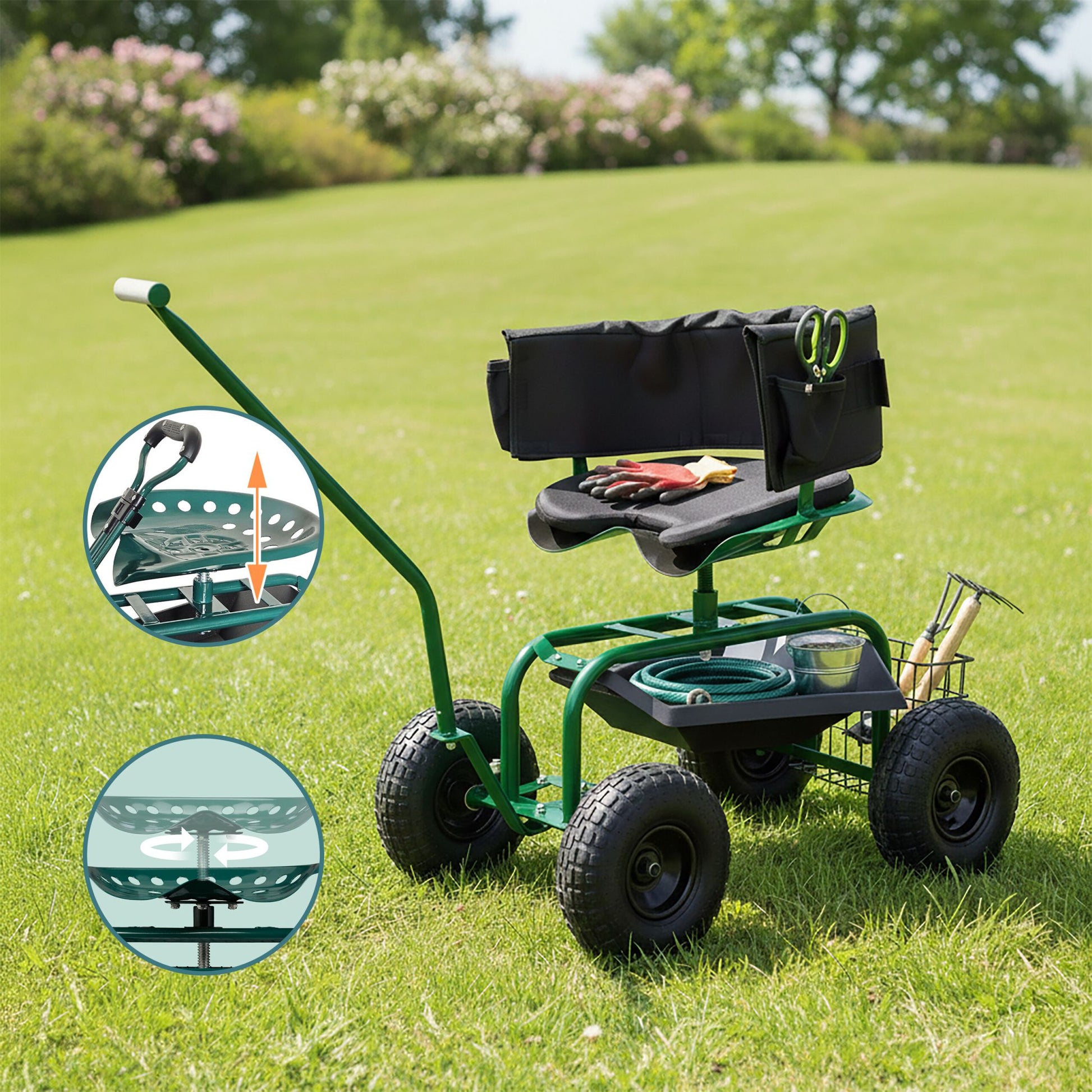 Fahrbarer Gartensitz mit Stauraum Dunkelgrün-Schwarz von Relaxdays