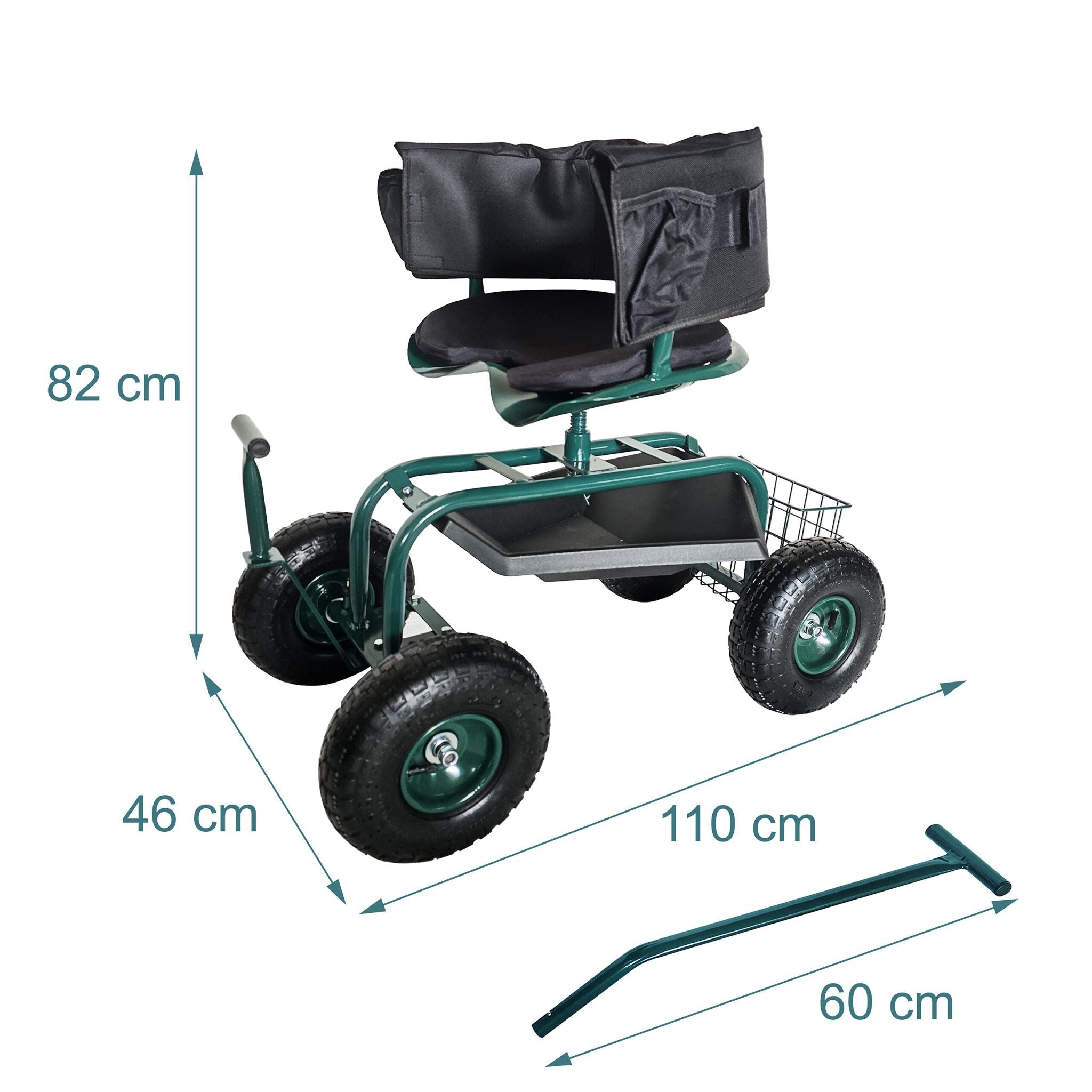Fahrbarer Gartensitz mit Stauraum Dunkelgrün-Schwarz von Relaxdays