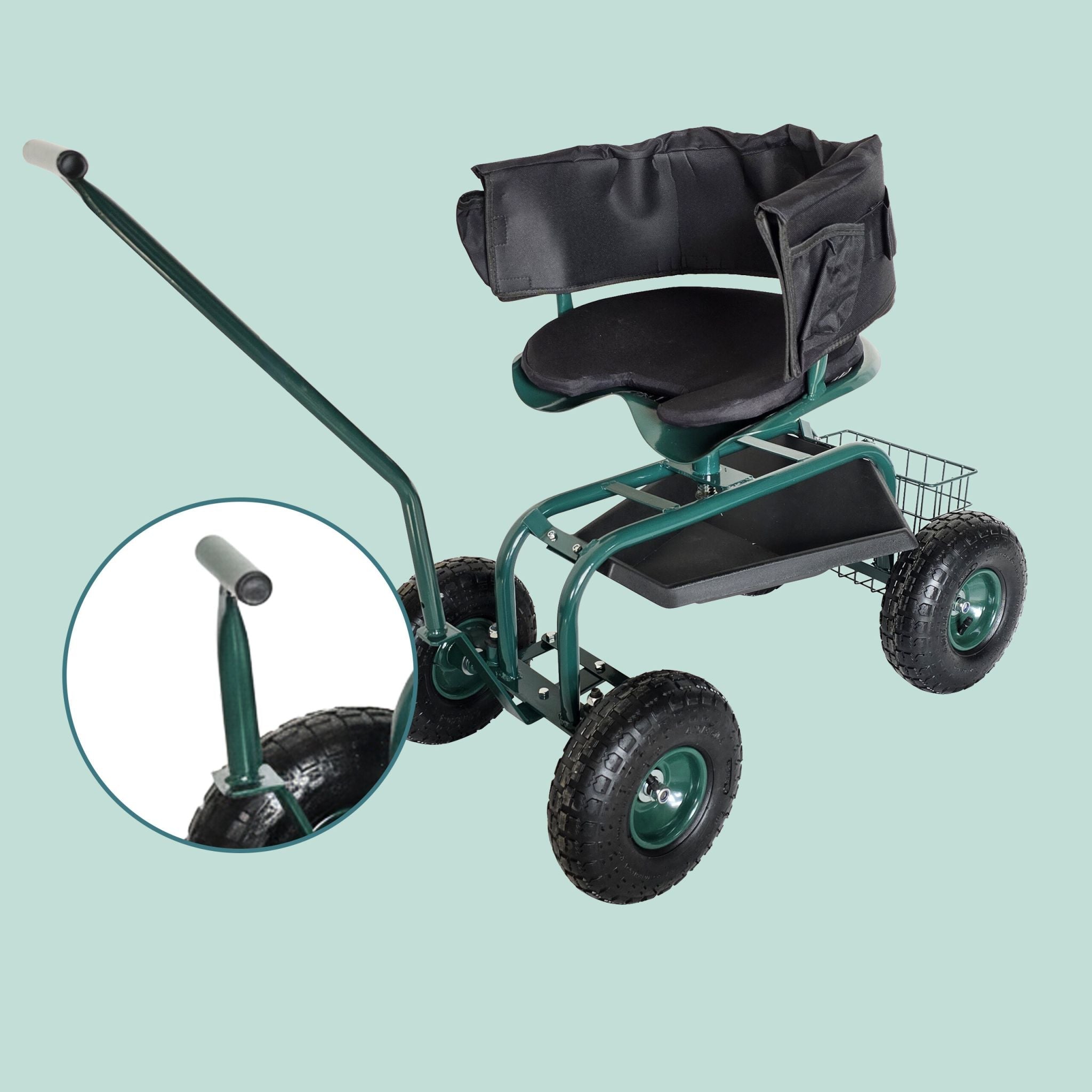 Fahrbarer Gartensitz mit Stauraum Dunkelgrün-Schwarz von Relaxdays
