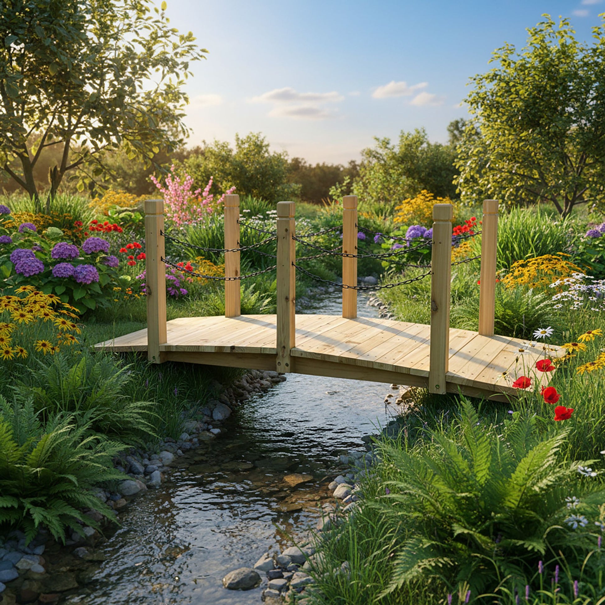 Garten Brücke mit Ketten Hellbraun-Schwarz von Relaxdays