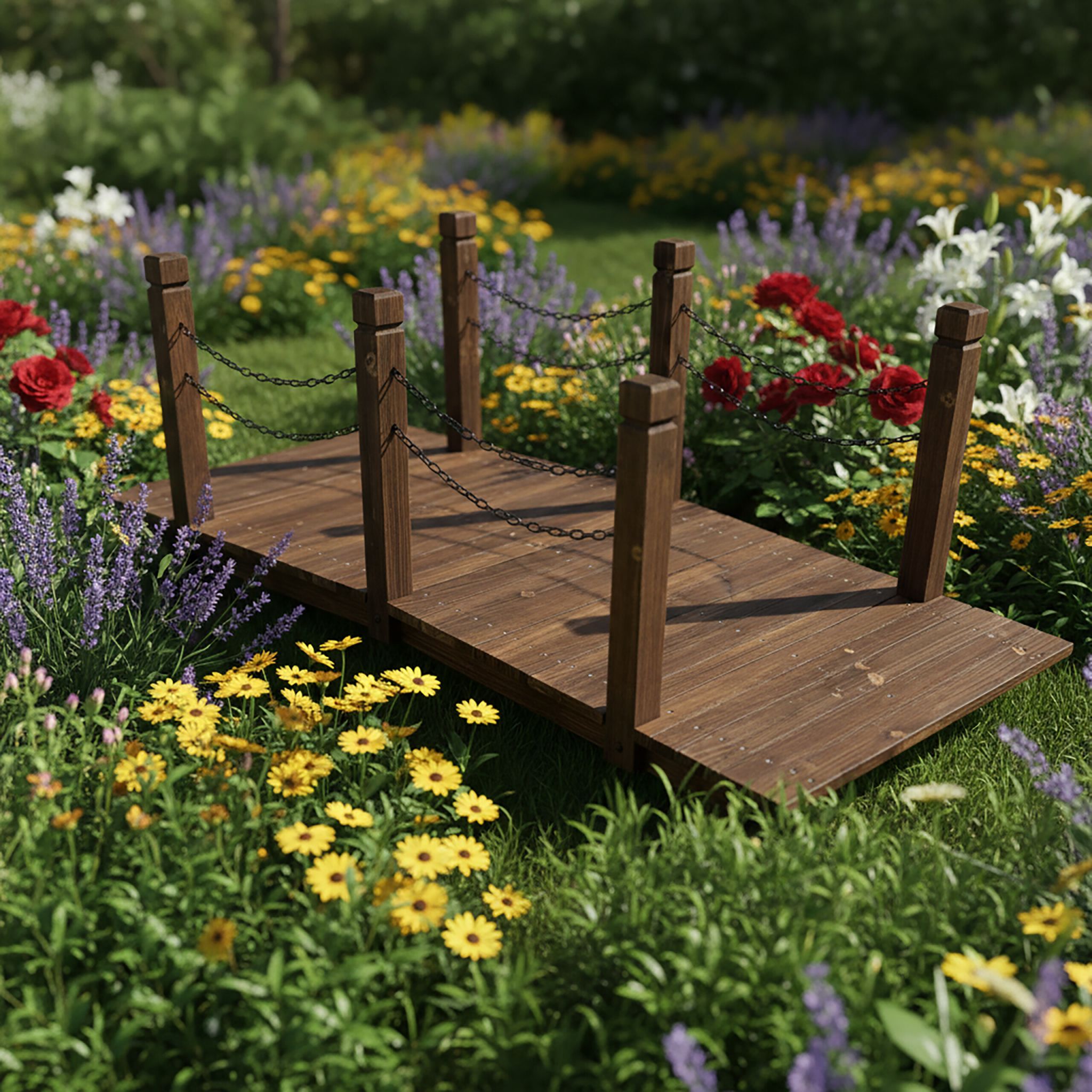 Garten Brücke mit Ketten Braun-Schwarz von Relaxdays