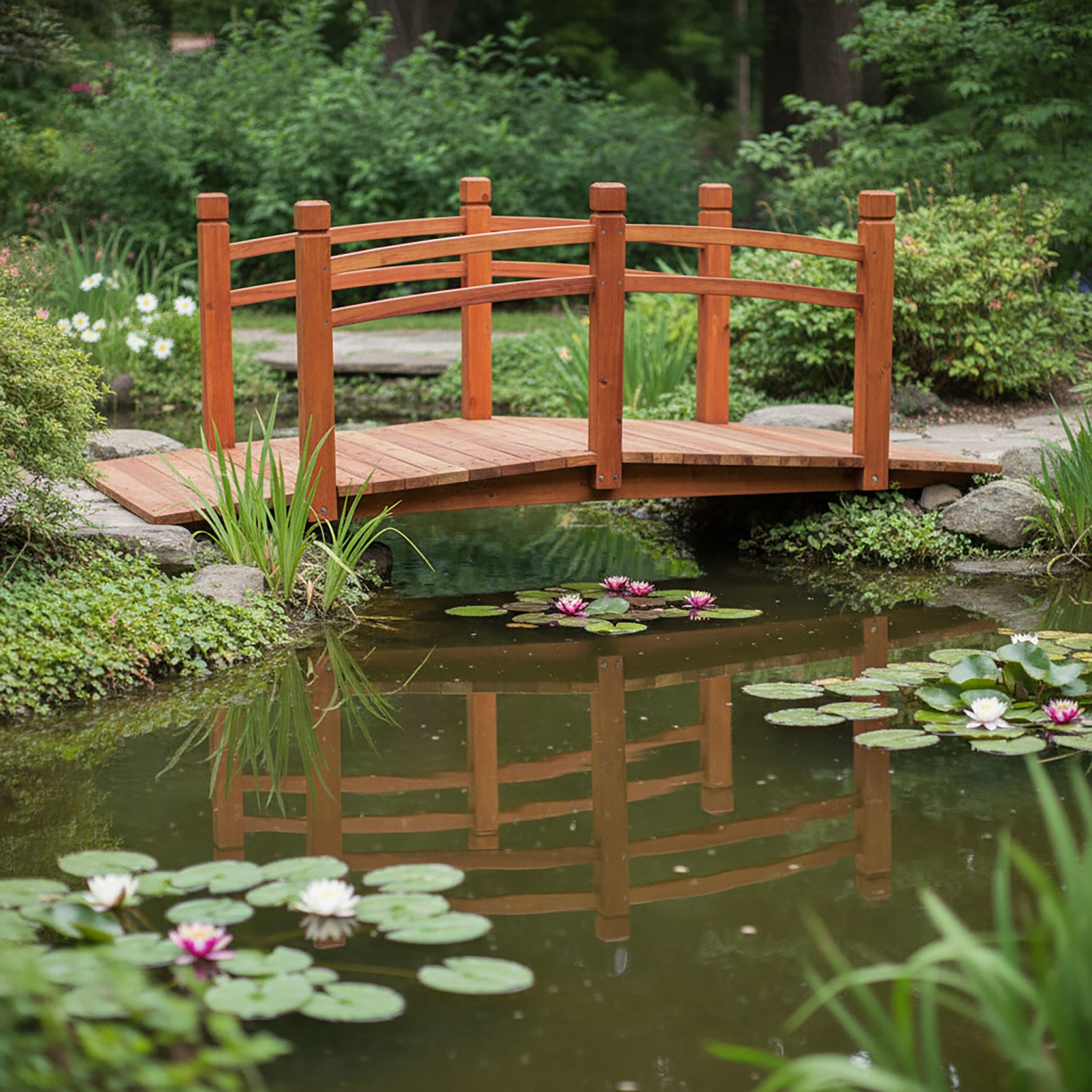 Garten Brücke Tannenholz Orange von Relaxdays