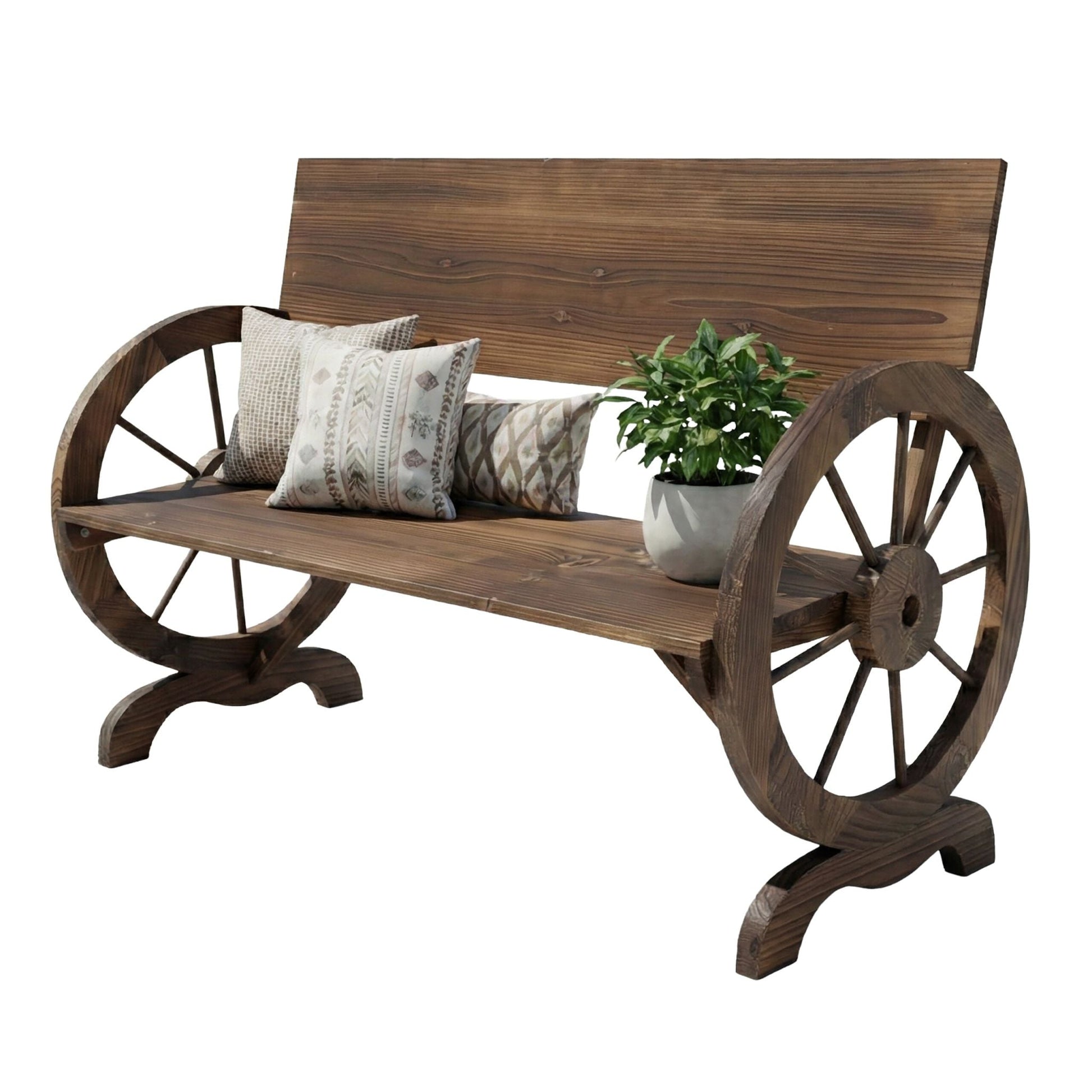 Gartenbank Wagenrad 2-Sitzer Dunkelbraun von Relaxdays