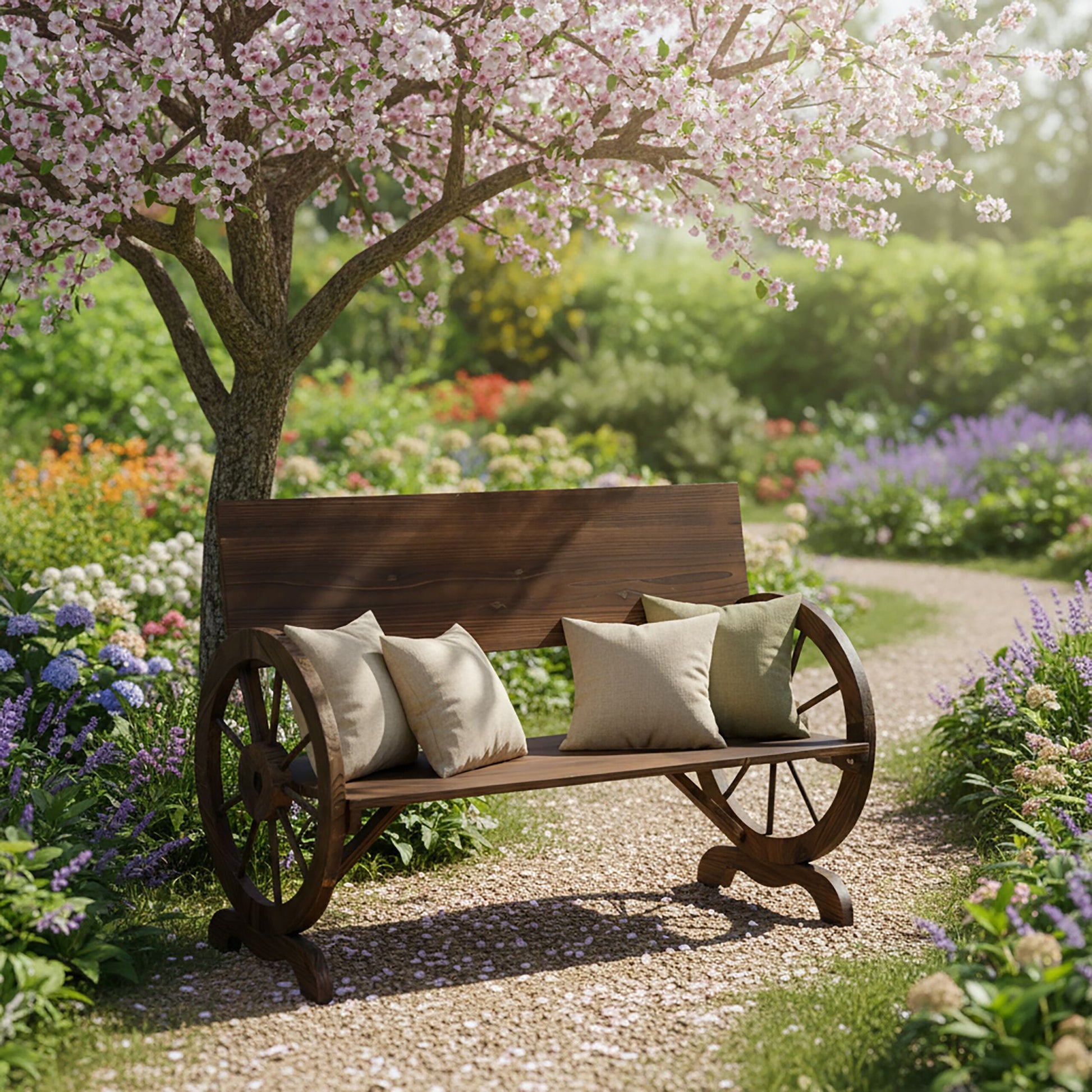 Gartenbank Wagenrad 2-Sitzer Dunkelbraun von Relaxdays