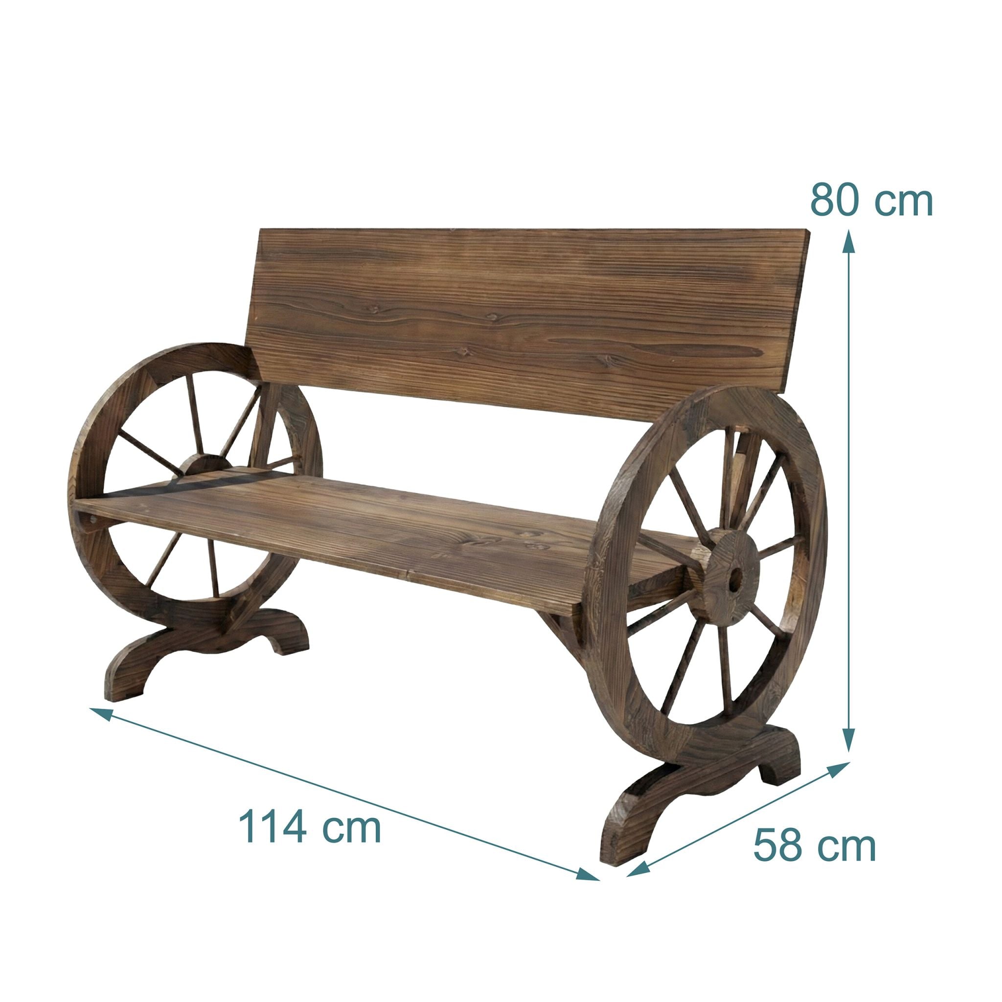 Gartenbank Wagenrad 2-Sitzer Dunkelbraun von Relaxdays