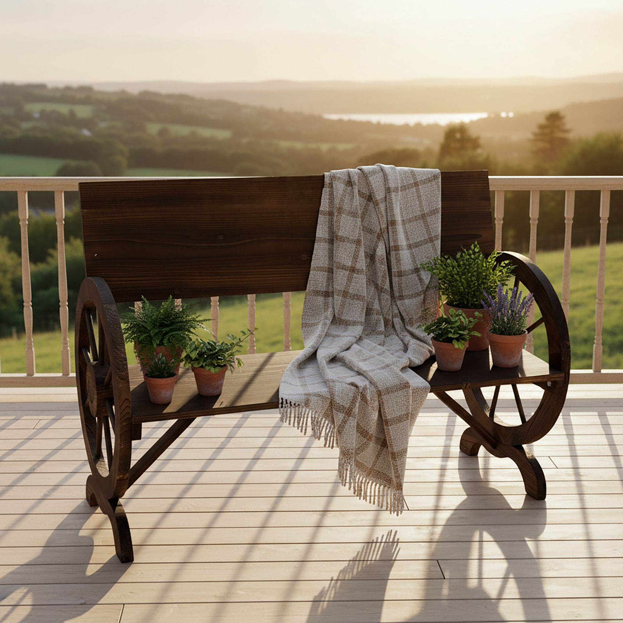 Gartenbank Wagenrad 2-Sitzer Dunkelbraun von Relaxdays