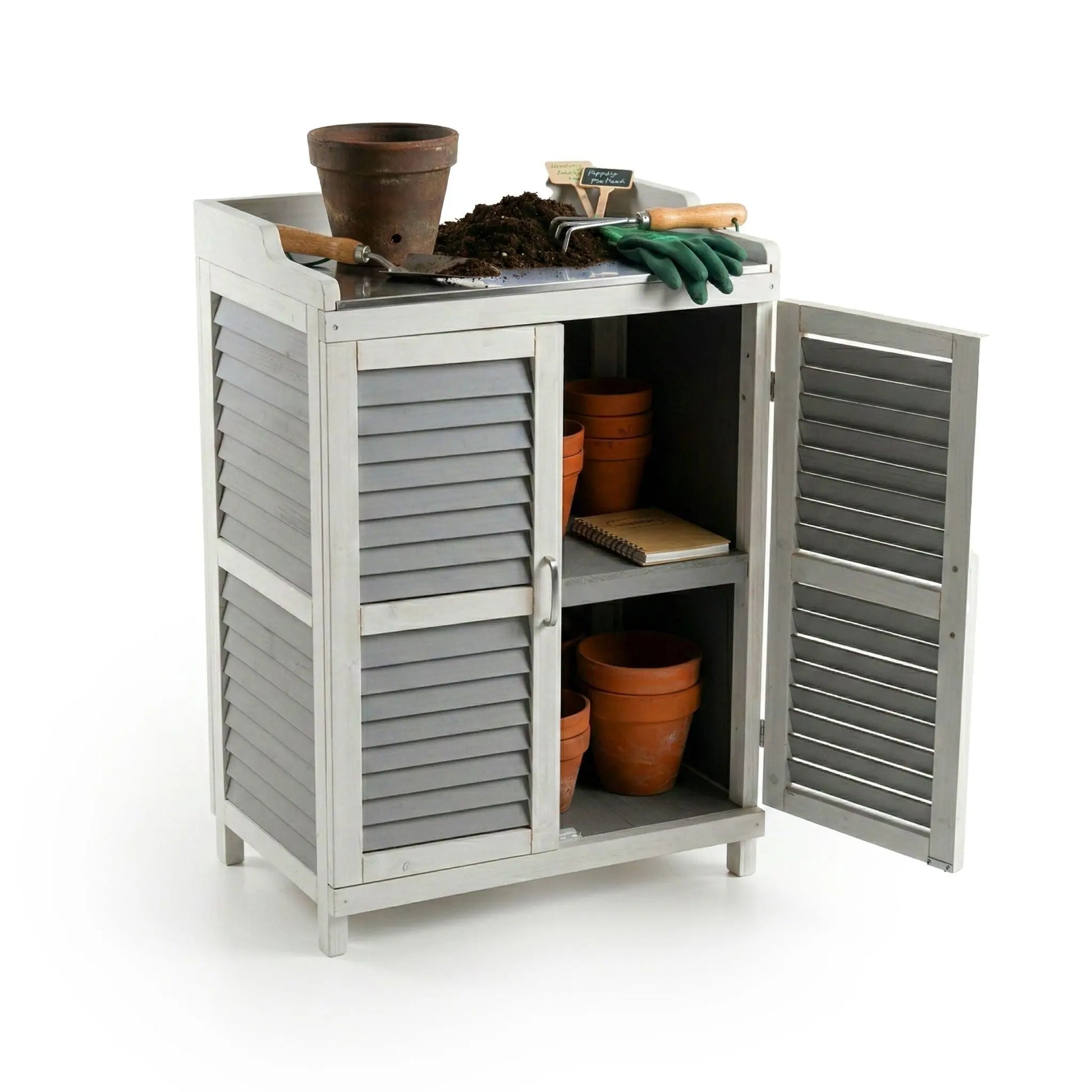 Pflanztisch mit Unterschrank Weiss-Grau von Relaxdays