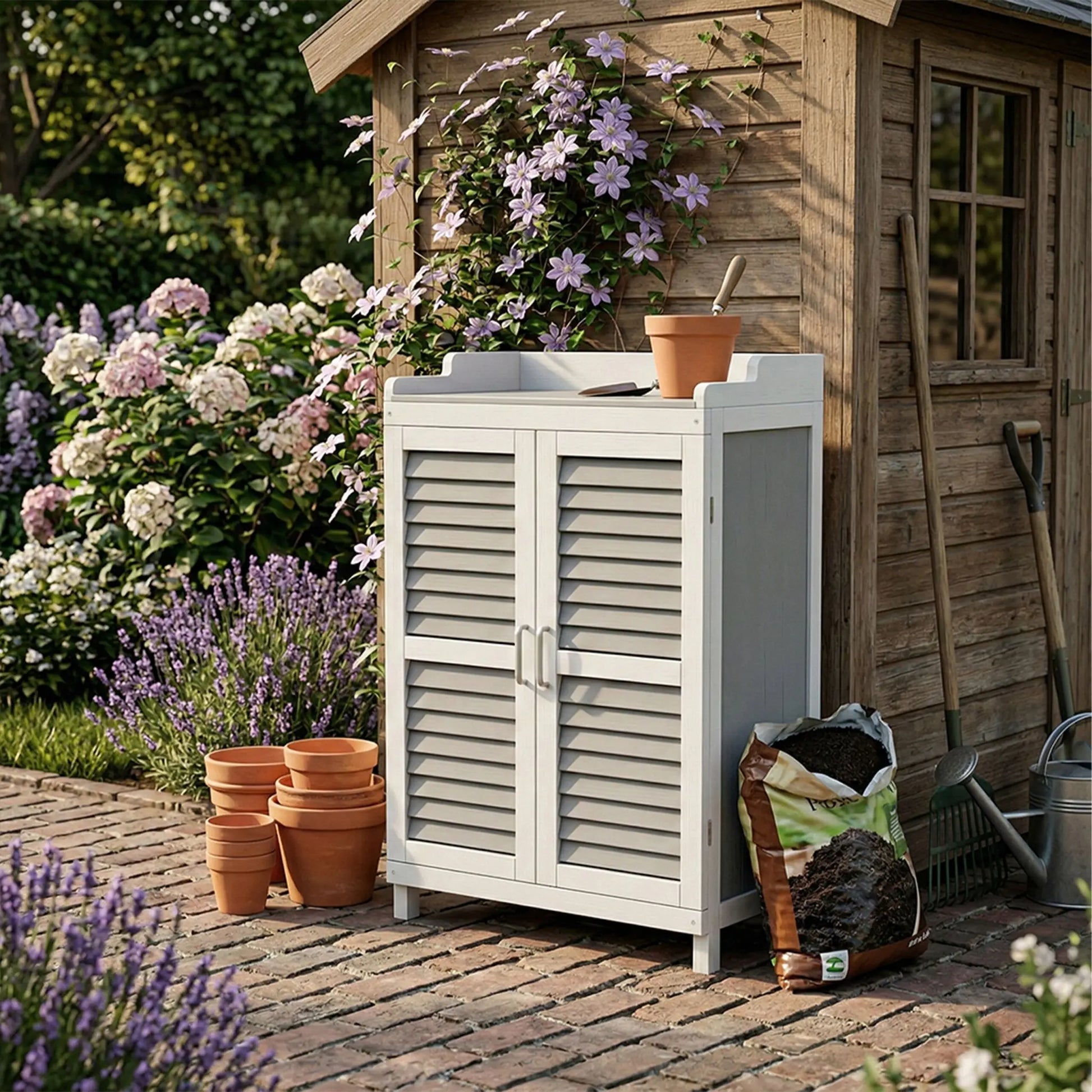 Pflanztisch mit Unterschrank Weiss-Grau von Relaxdays