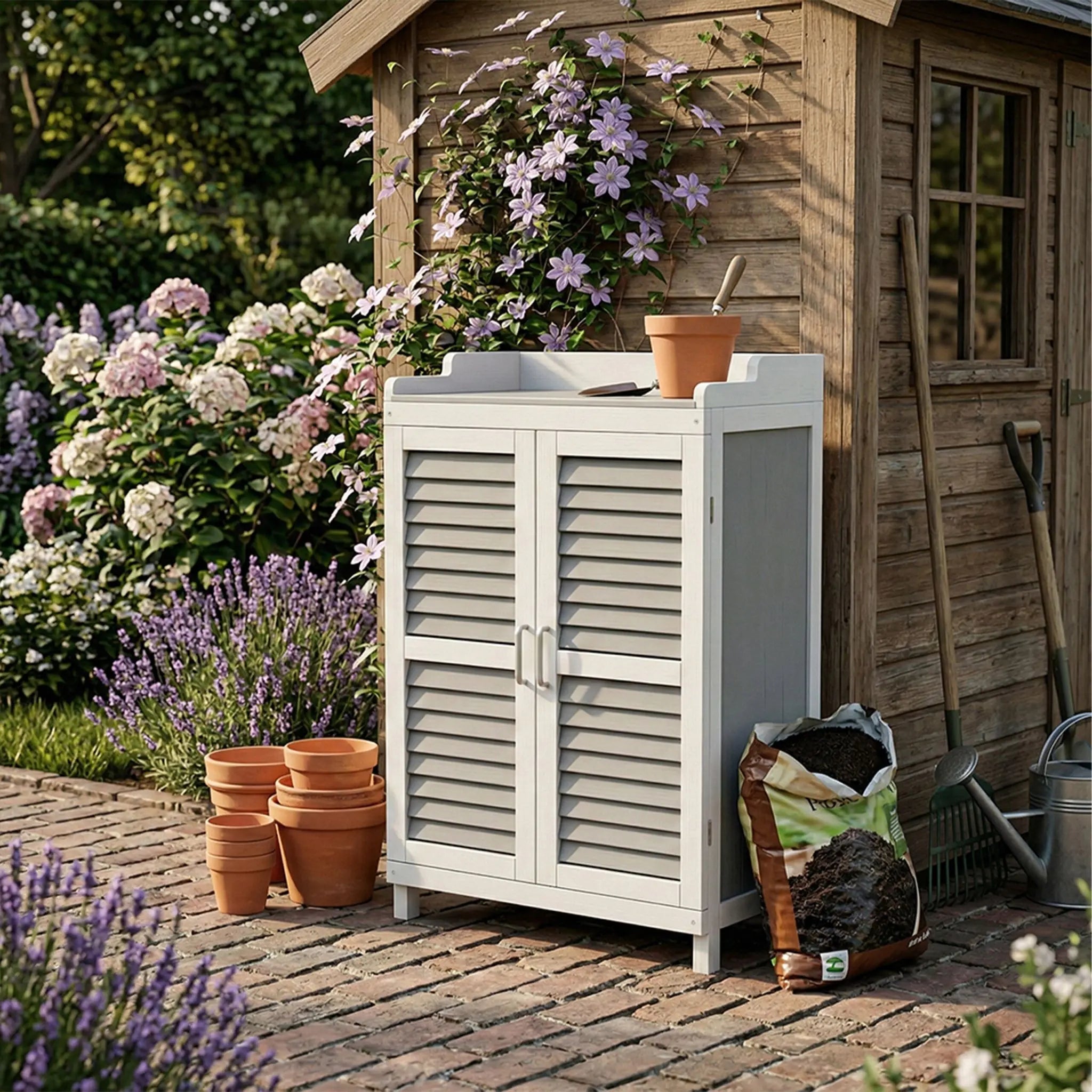 Pflanztisch mit Unterschrank Weiss-Grau von Relaxdays
