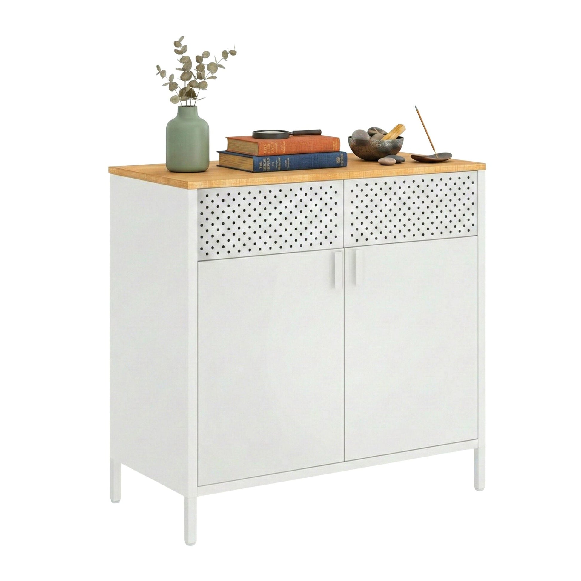 Metallschrank mit 2 Türen Weiss-Hellbraun von Relaxdays
