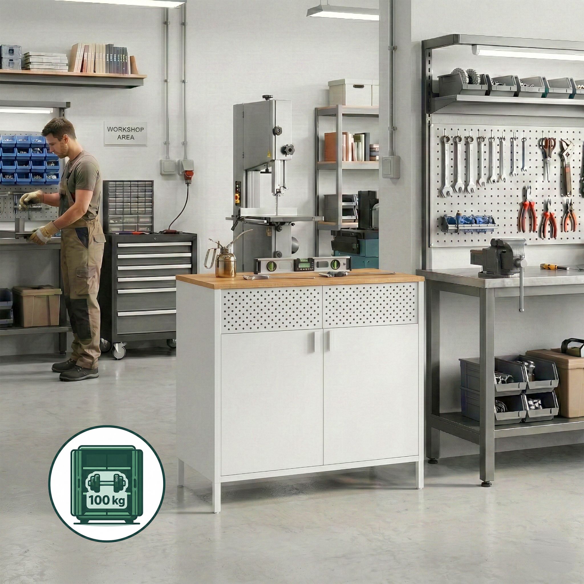 Metallschrank mit 2 Türen Weiss-Hellbraun von Relaxdays