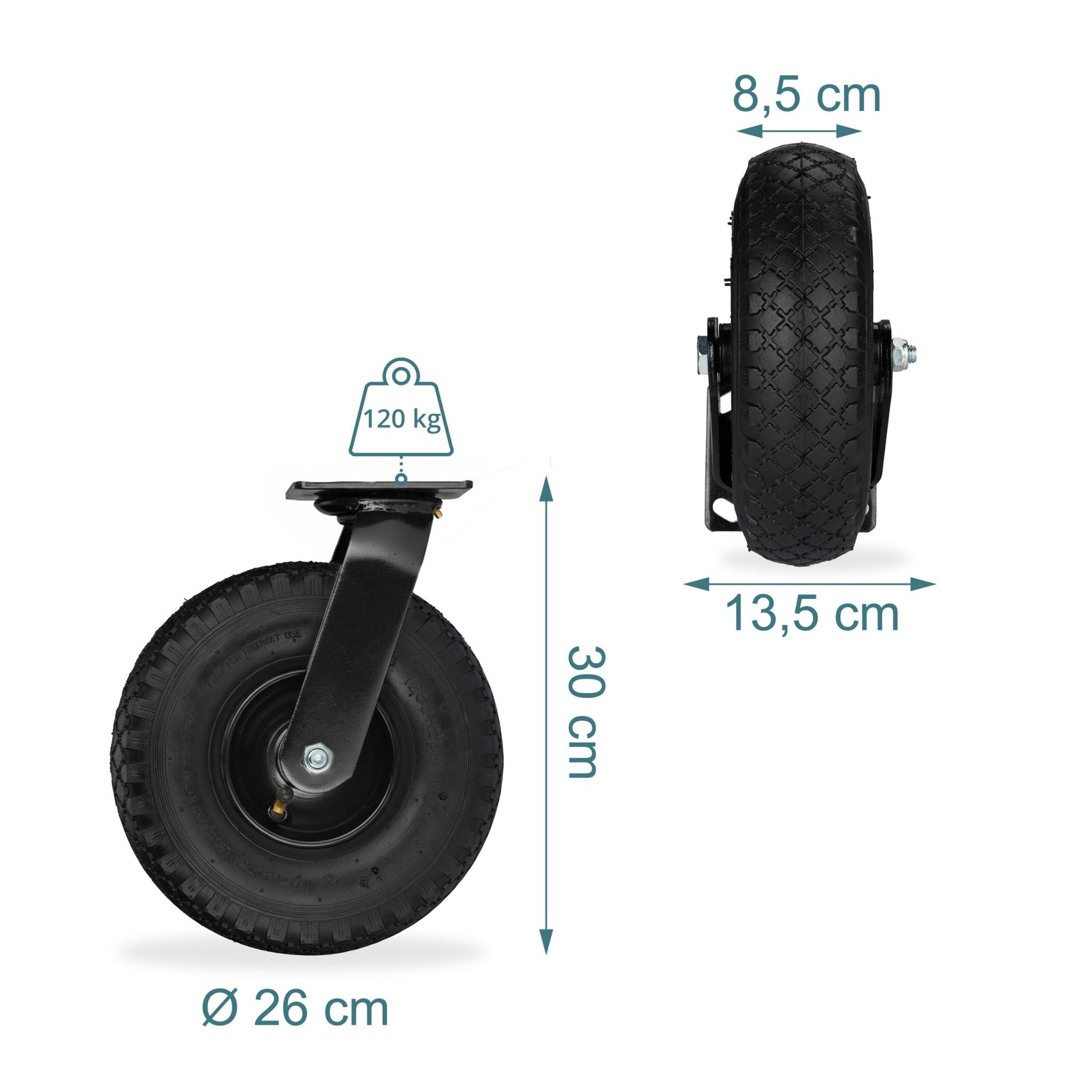 Lenkrolle luftbereift 3.00-4 2er-Set Schwarz von Relaxdays