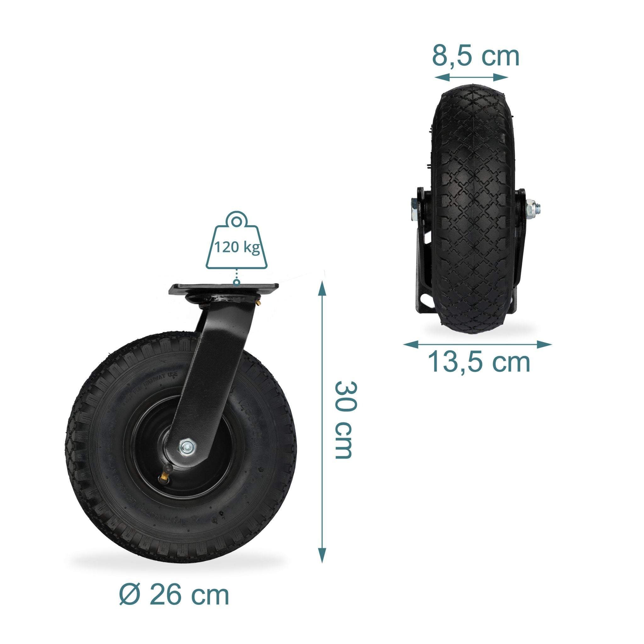 Lenkrolle luftbereift 3.00-4 2er-Set Schwarz von Relaxdays