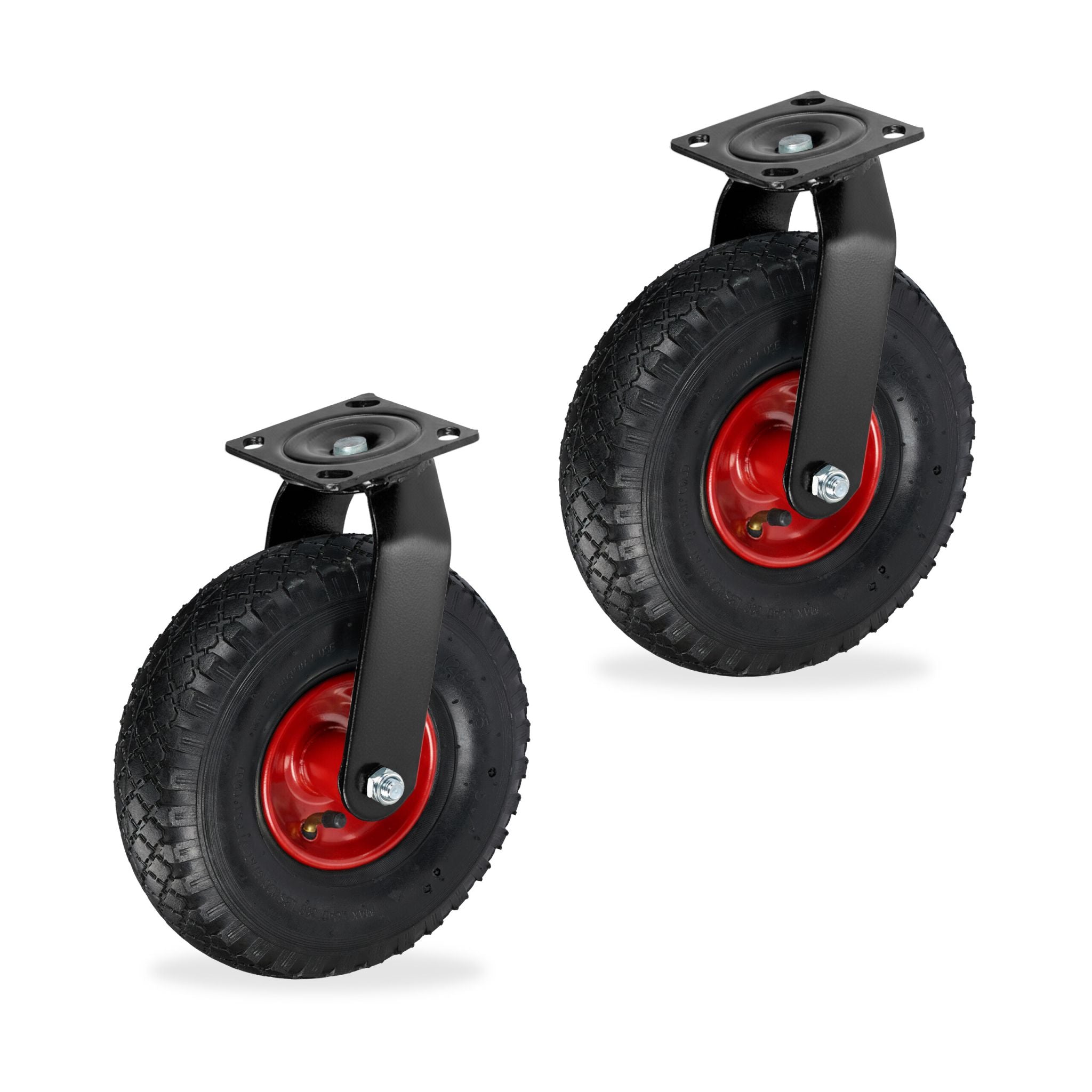 Lenkrolle luftbereift 3.00-4 2er-Set Rot-Schwarz von Relaxdays