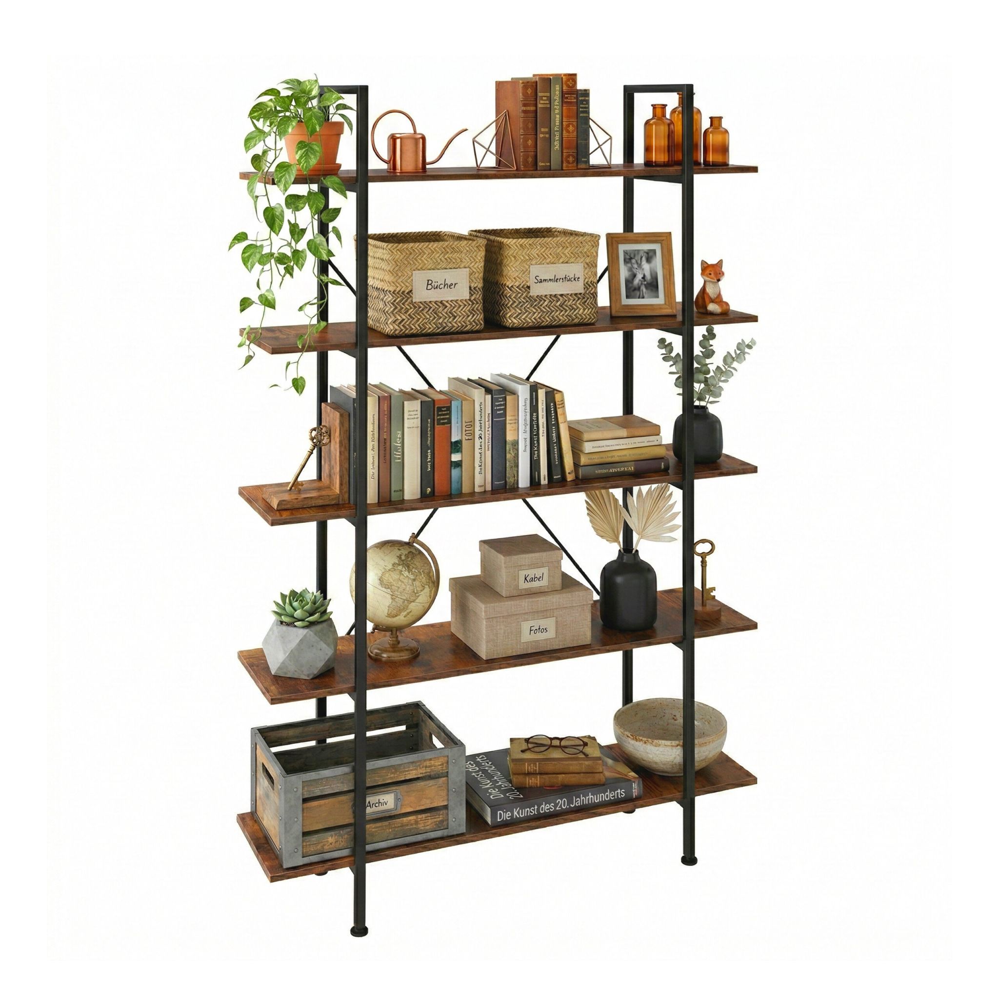 Bücherregal Industrial mit 5 Ebenen Braun-Schwarz von Relaxdays