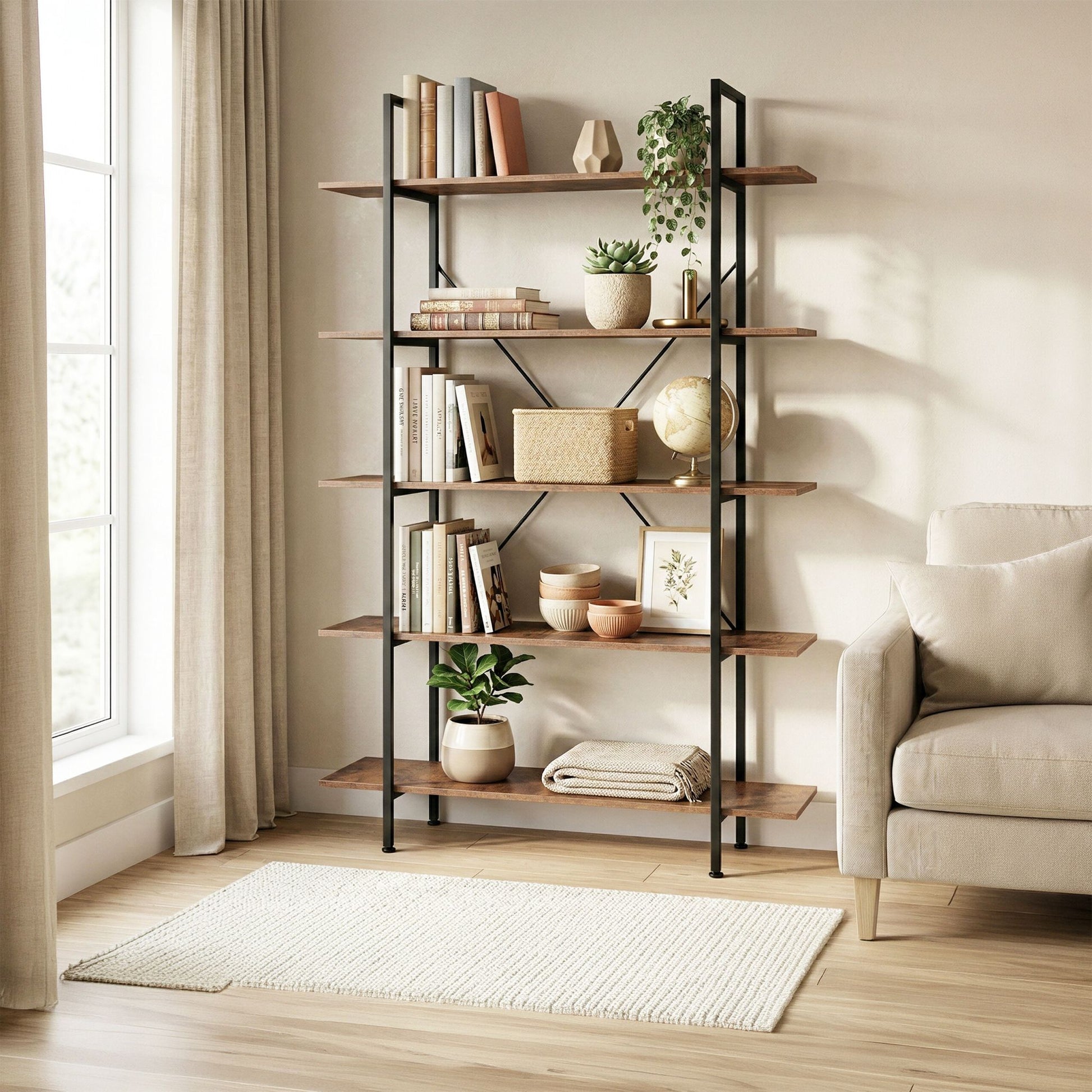 Bücherregal Industrial mit 5 Ebenen Braun-Schwarz von Relaxdays