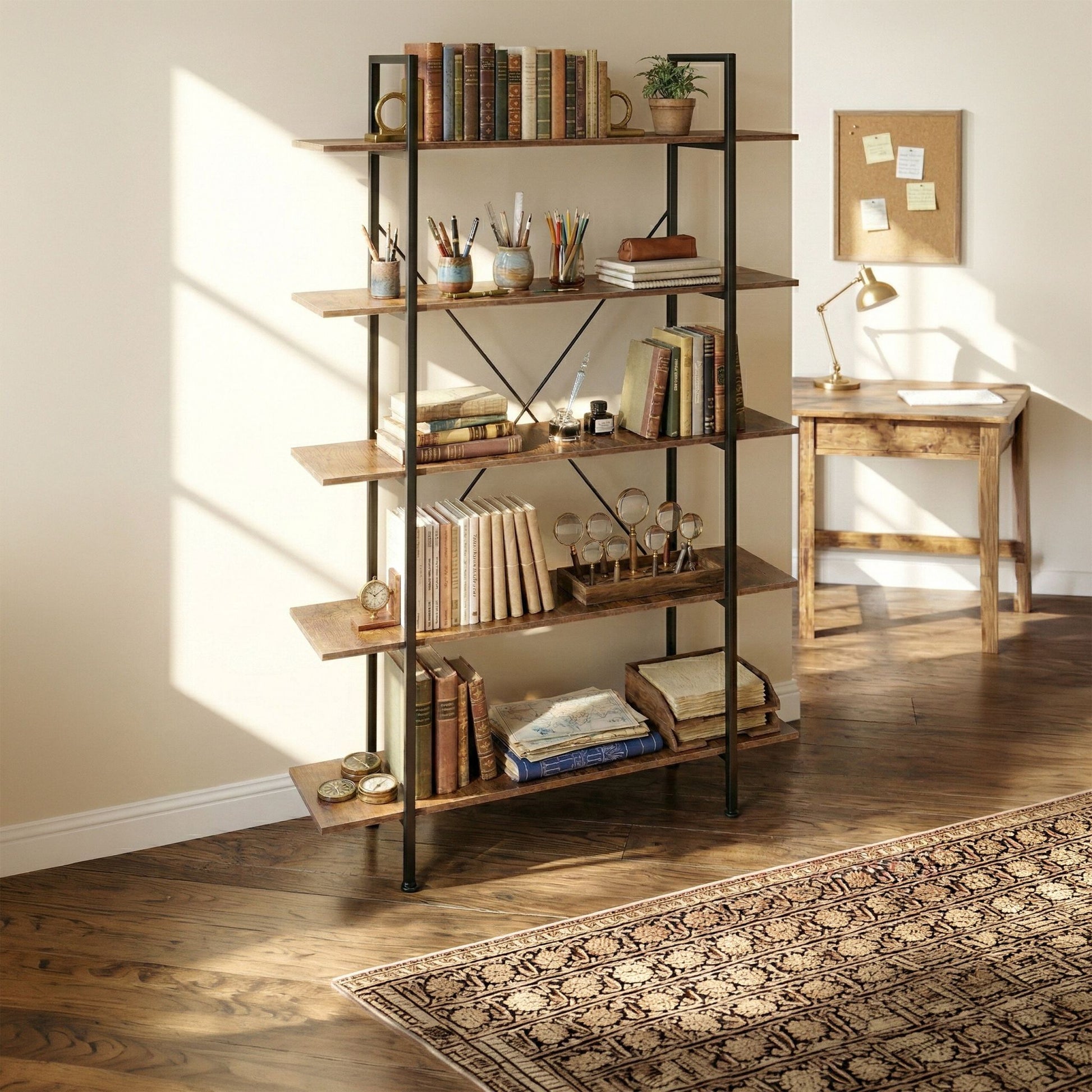 Bücherregal Industrial mit 5 Ebenen Braun-Schwarz von Relaxdays