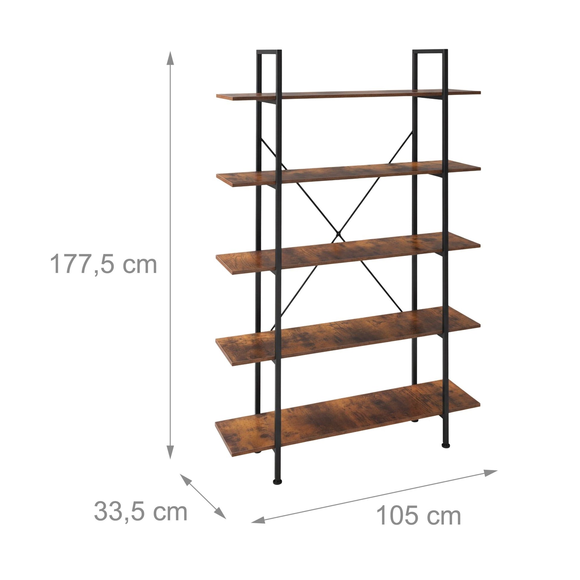 Bücherregal Industrial mit 5 Ebenen Braun-Schwarz von Relaxdays