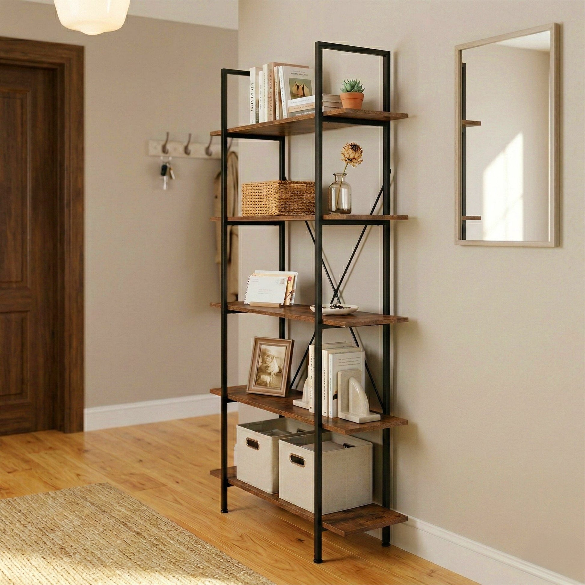 Bücherregal Industrial mit 5 Ebenen Braun-Schwarz von Relaxdays