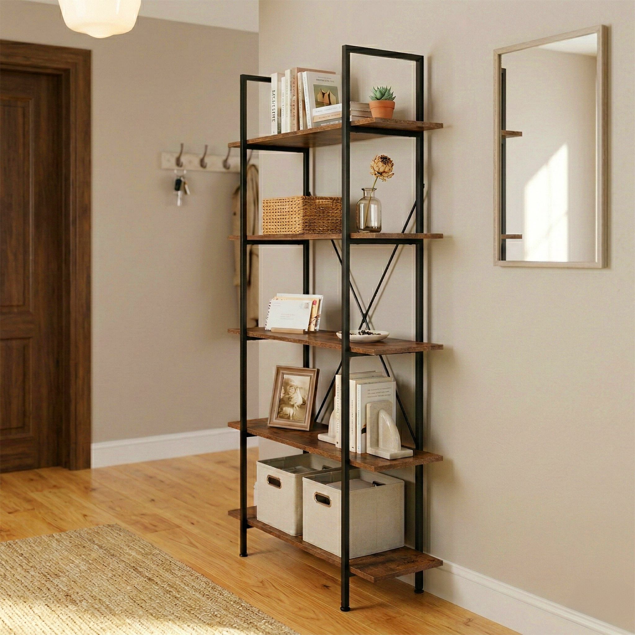 Bücherregal Industrial mit 5 Ebenen Braun-Schwarz von Relaxdays