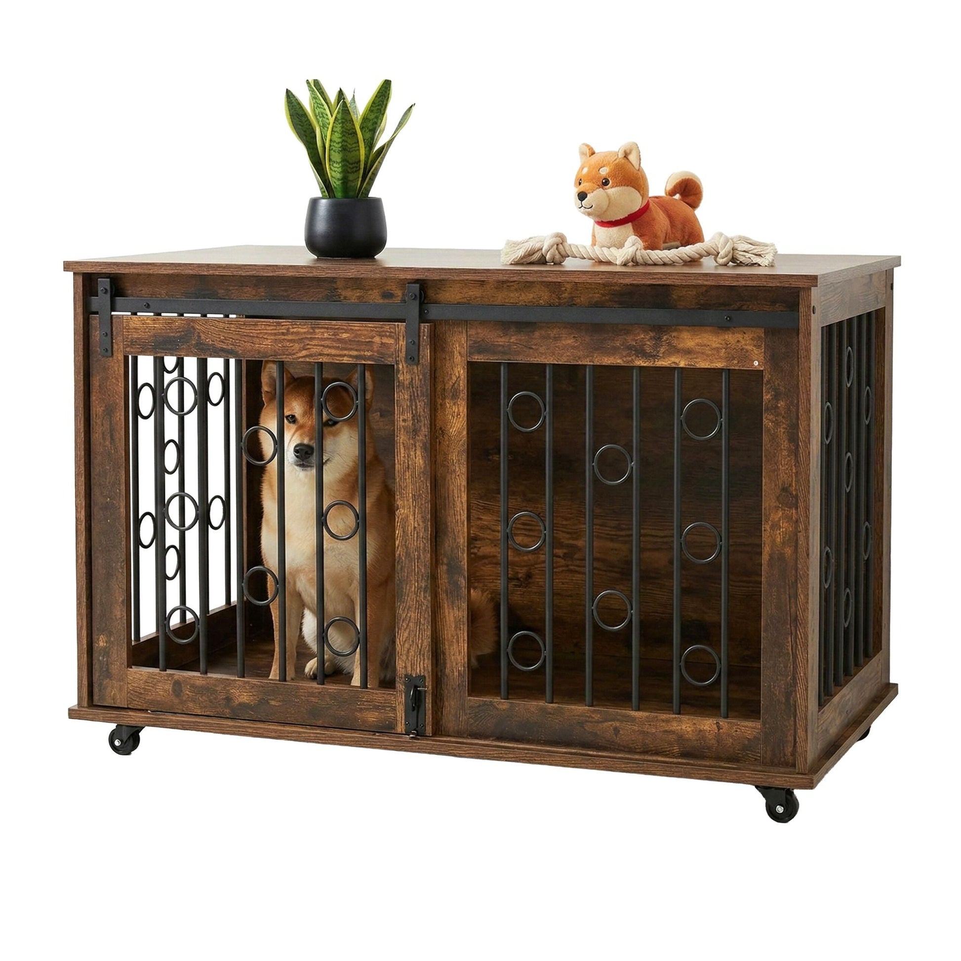 Hundekäfig Möbel mit 2 Türen & Rollen Braun-Schwarz von Relaxdays