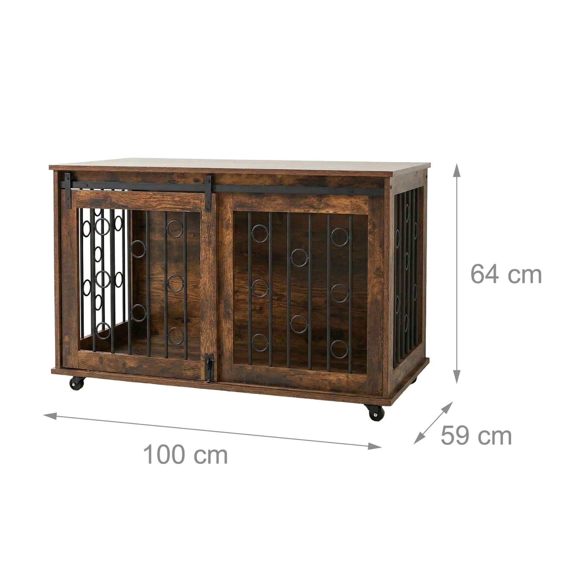Hundekäfig Möbel mit 2 Türen & Rollen Braun-Schwarz von Relaxdays