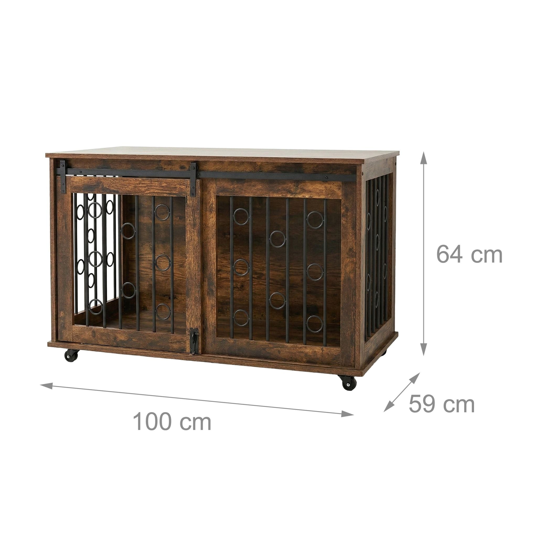 Hundekäfig Möbel mit 2 Türen & Rollen Braun-Schwarz von Relaxdays