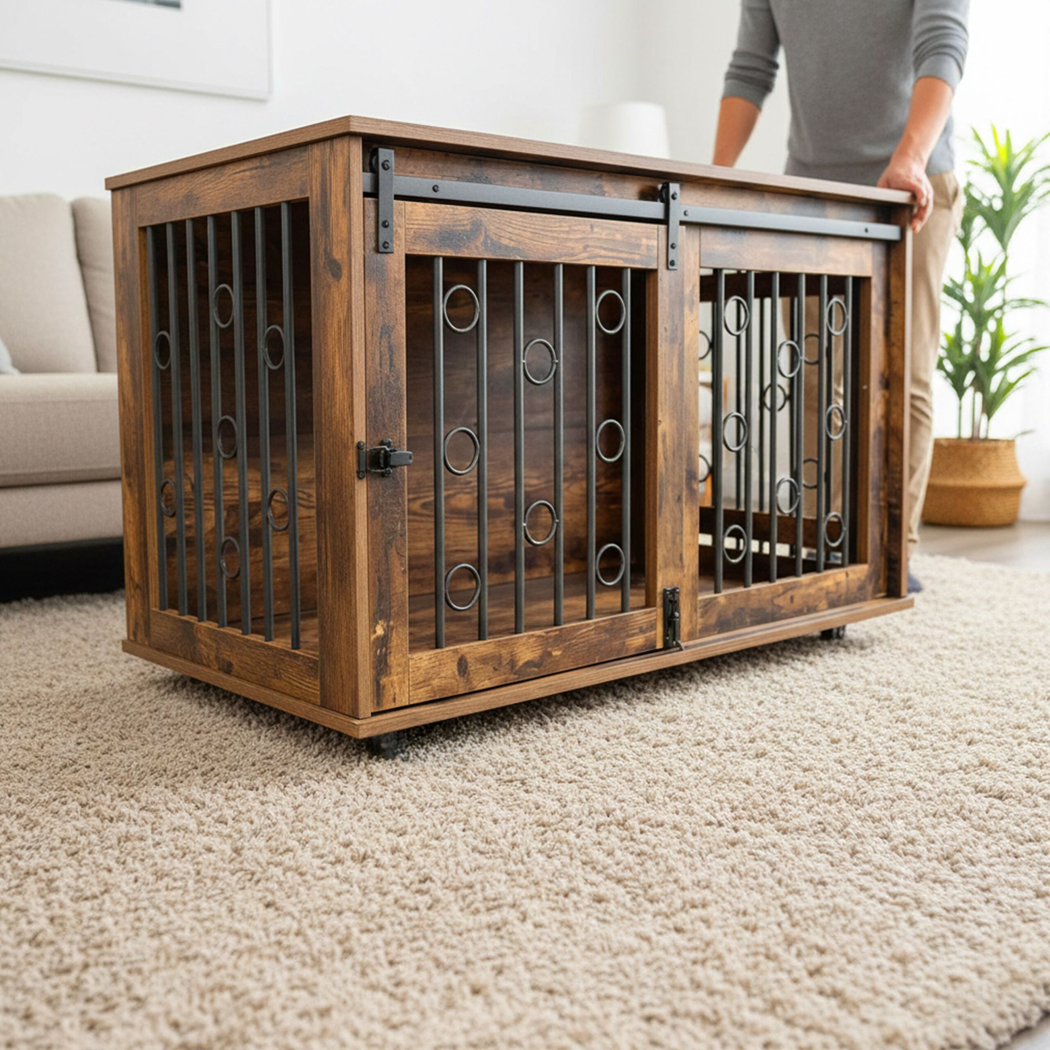 Hundekäfig Möbel mit 2 Türen & Rollen Braun-Schwarz von Relaxdays