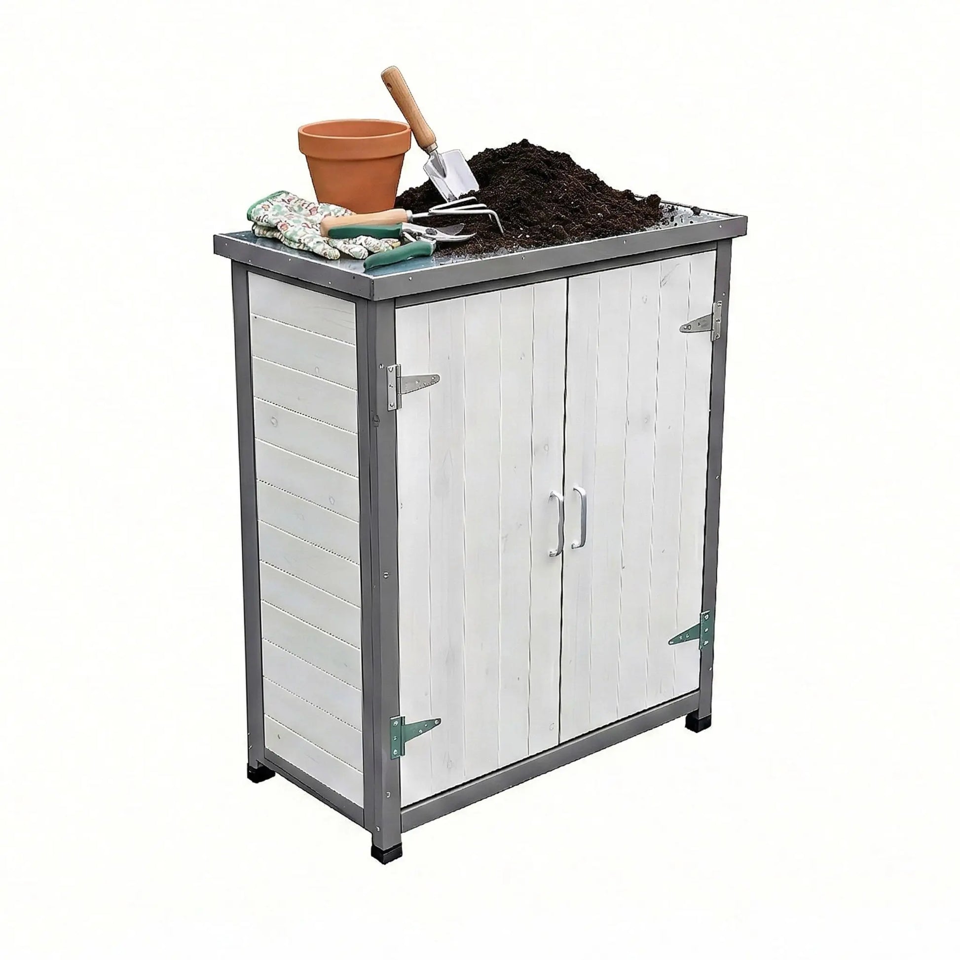 Pflanztisch mit Unterschrank Weiss-Silber-Grau von Relaxdays