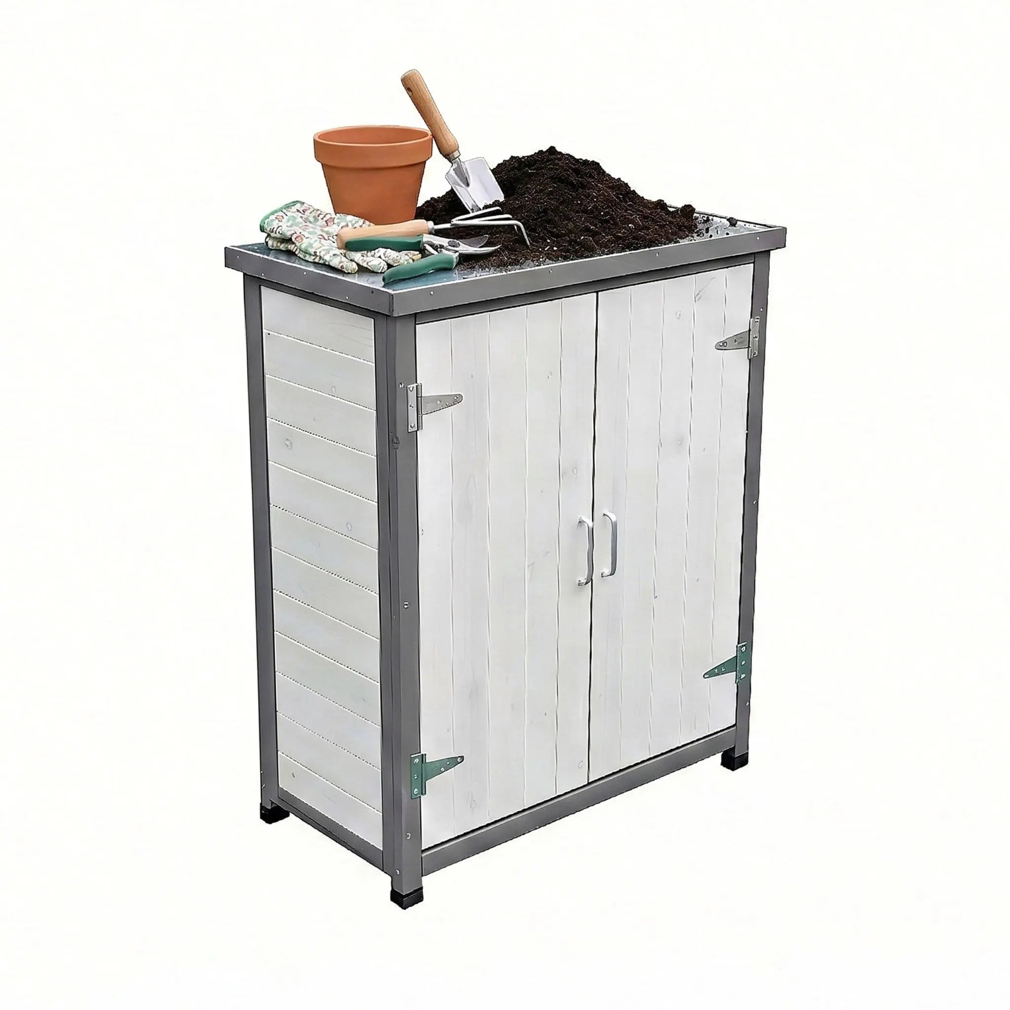 Pflanztisch mit Unterschrank Weiss-Silber-Grau von Relaxdays