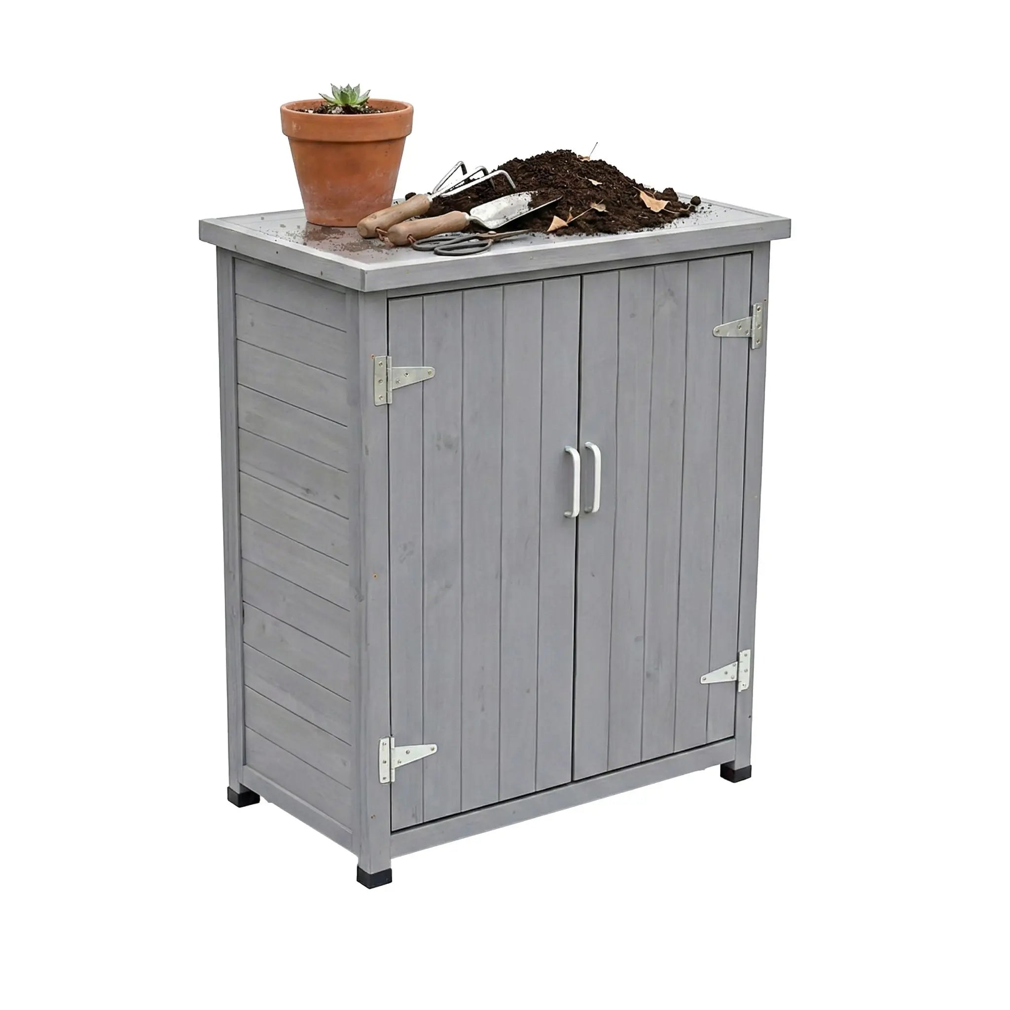 Pflanztisch mit Unterschrank Schwarz-Silber-Grau von Relaxdays
