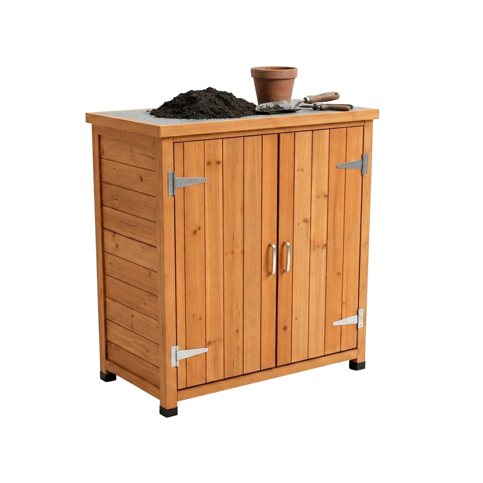 Pflanztisch mit Unterschrank Orange-Schwarz-Silber von Relaxdays