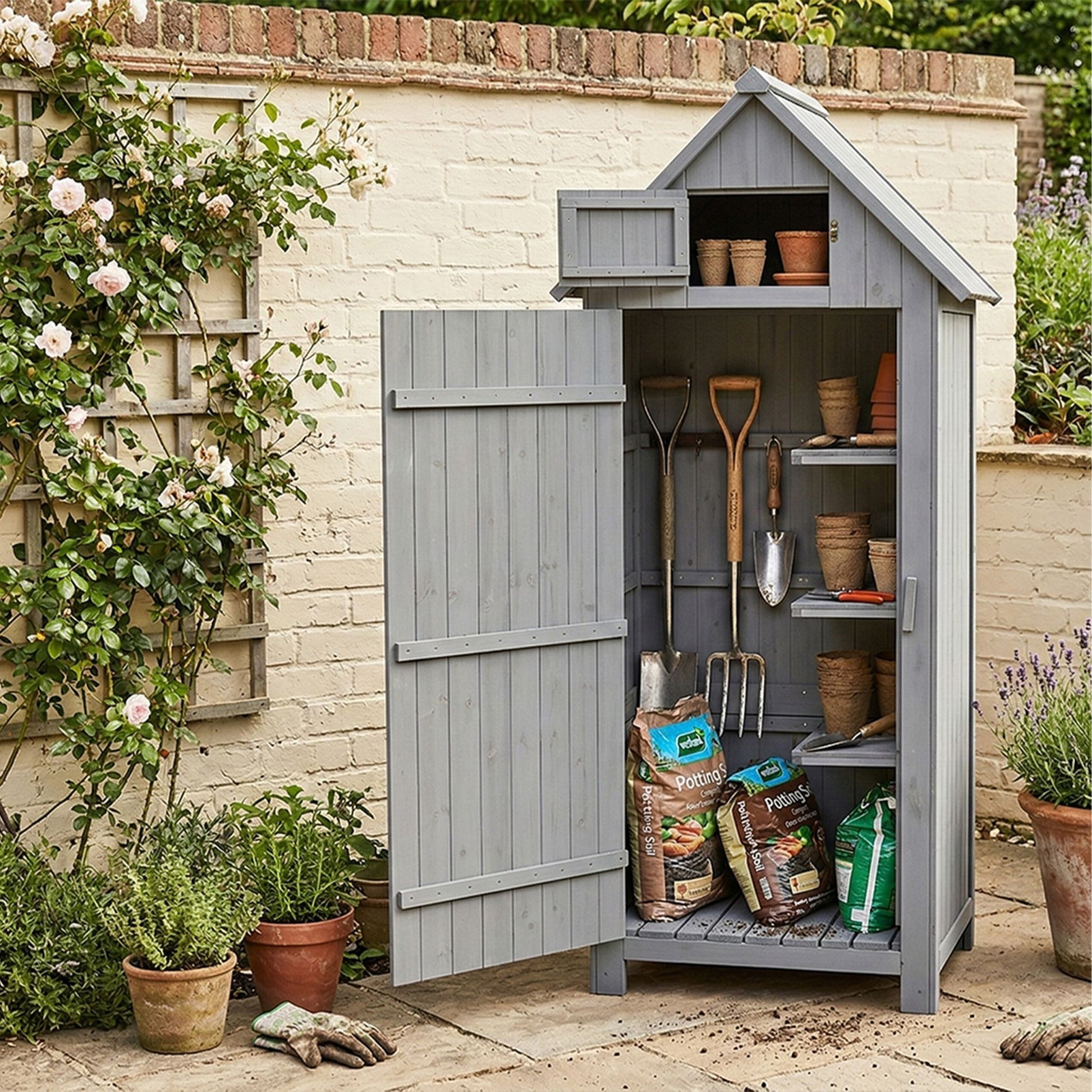 Gartenschrank Holz Grau von Relaxdays