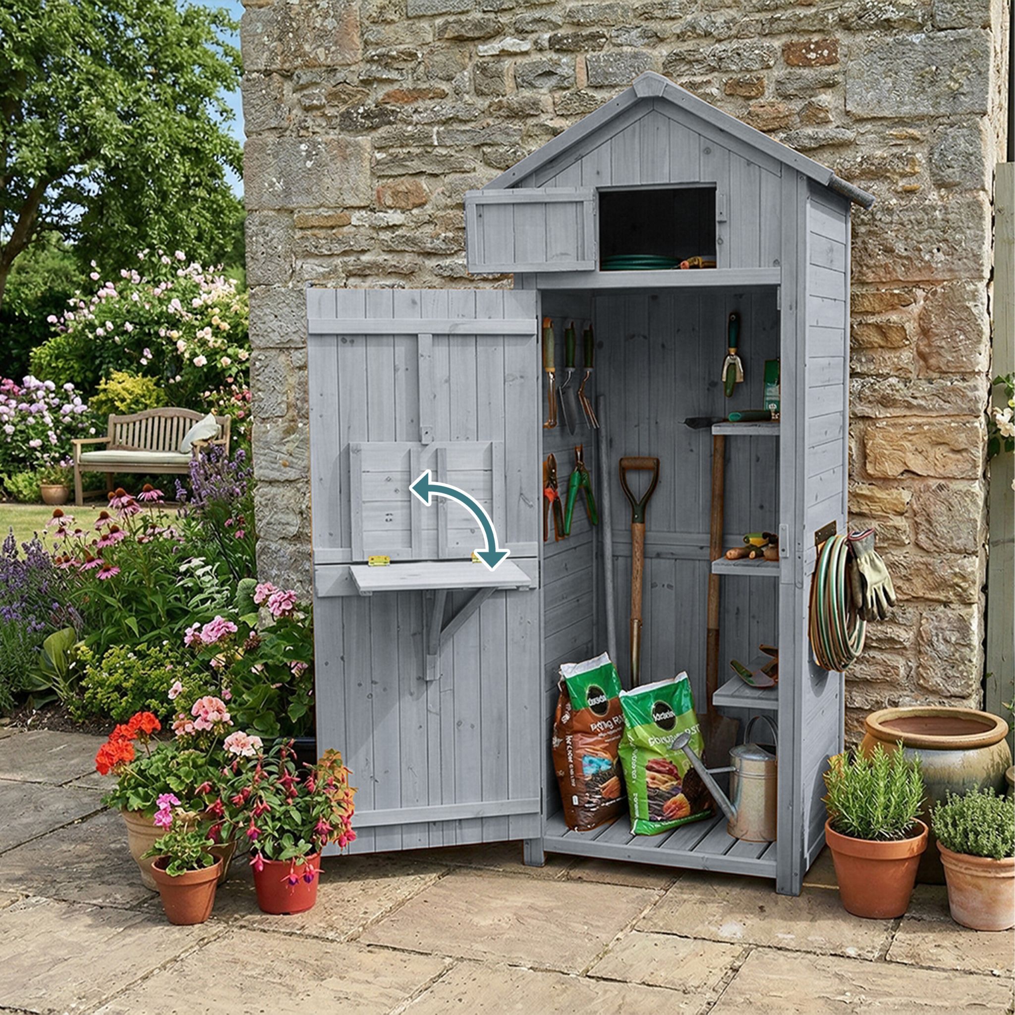 Gartenschrank Holz Grau von Relaxdays