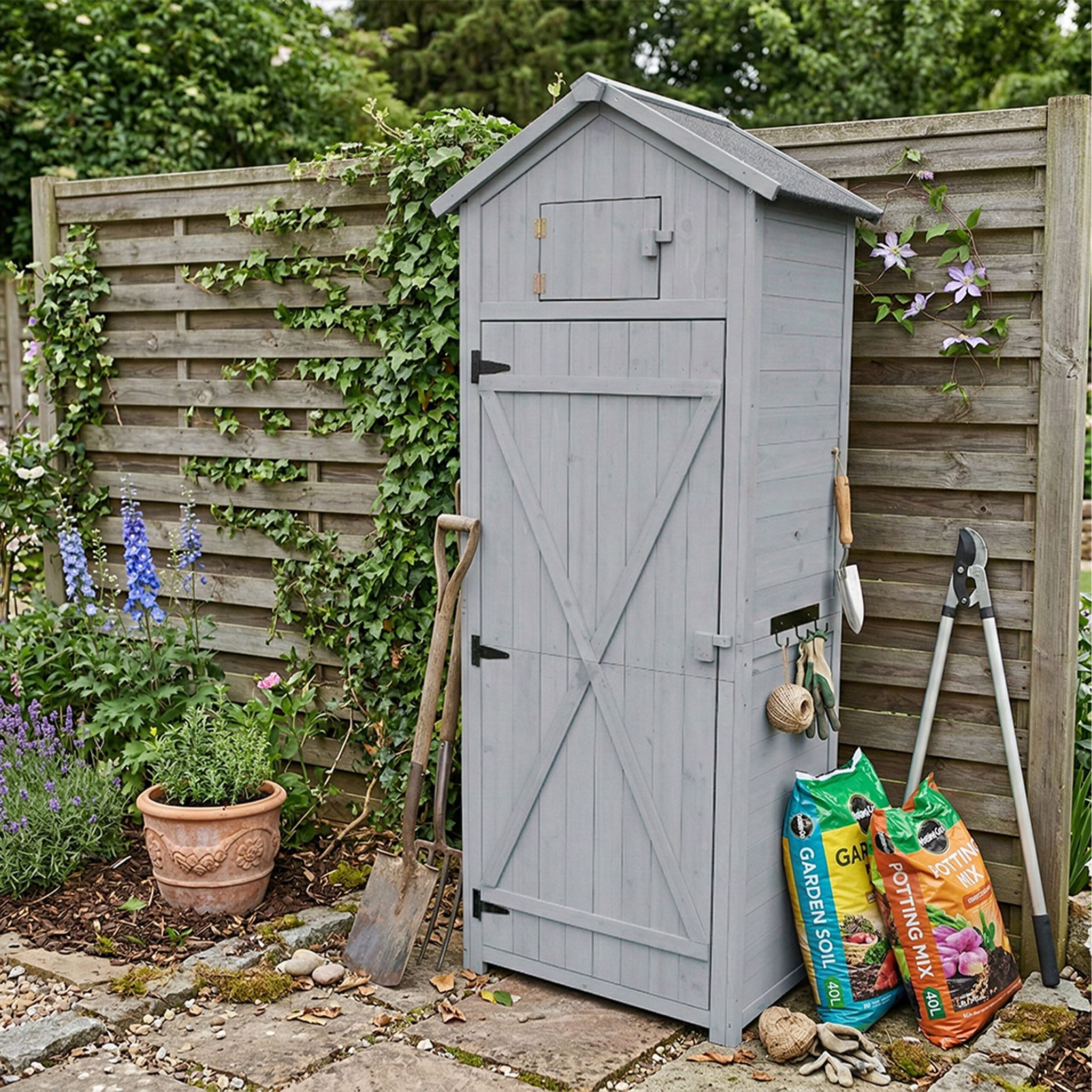 Gartenschrank Holz Grau von Relaxdays
