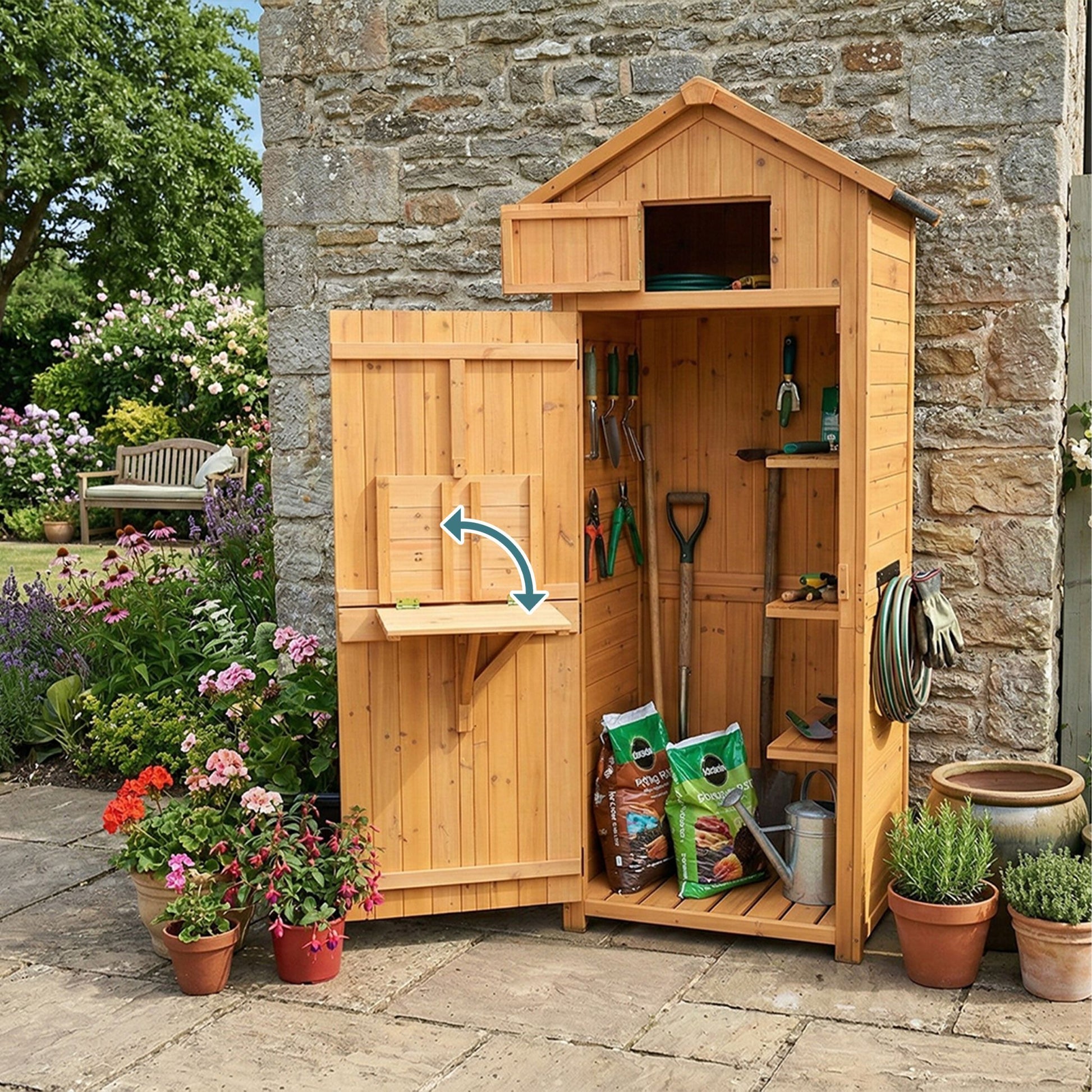 Gartenschrank Holz Orange-Schwarz von Relaxdays