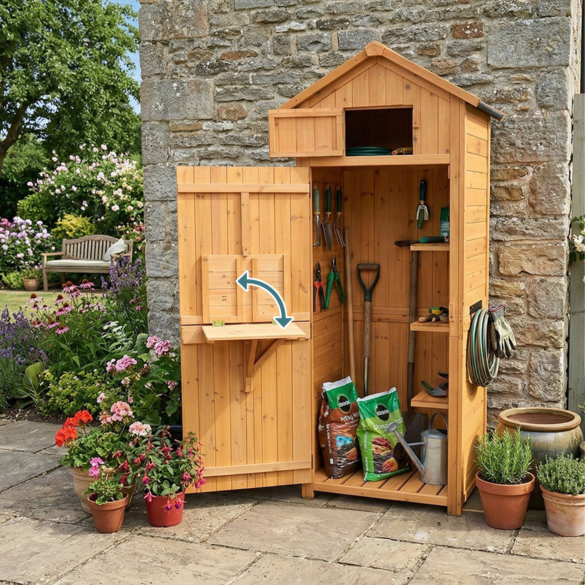 Gartenschrank Holz Orange-Schwarz von Relaxdays