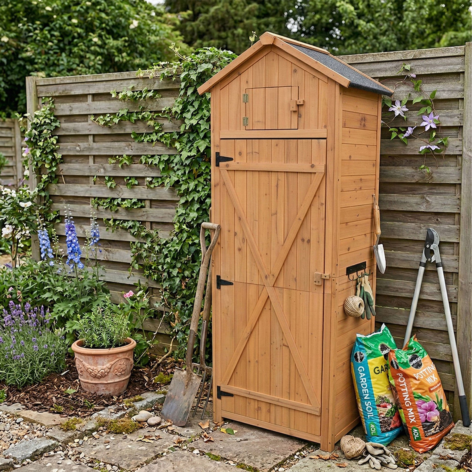 Gartenschrank Holz Orange-Schwarz von Relaxdays