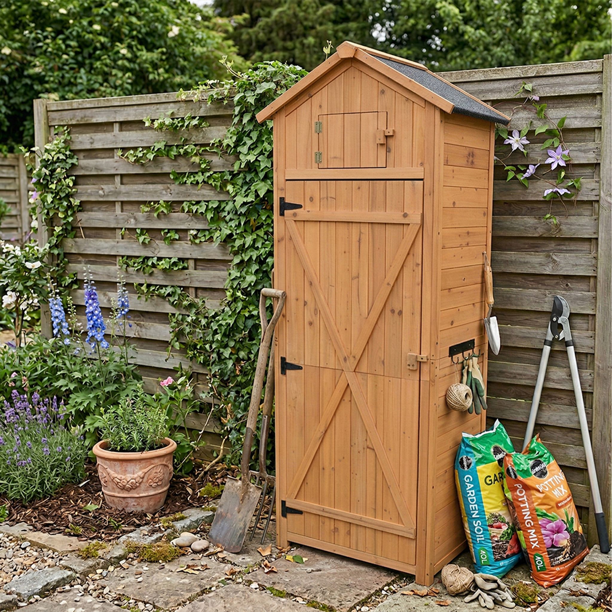 Gartenschrank Holz Orange-Schwarz von Relaxdays