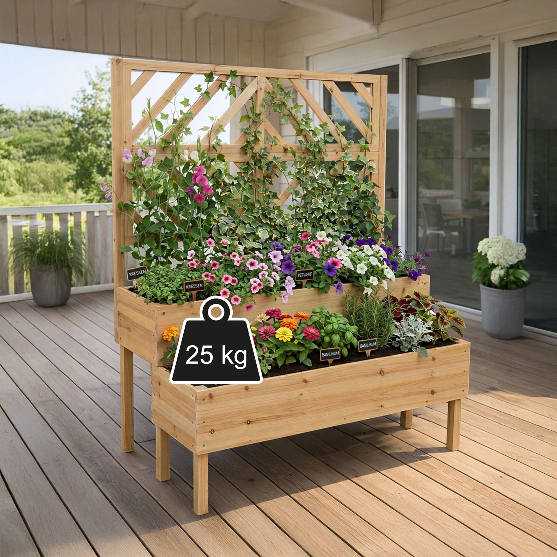 Blumenkasten mit Spalier Holz Hellbraun von Relaxdays