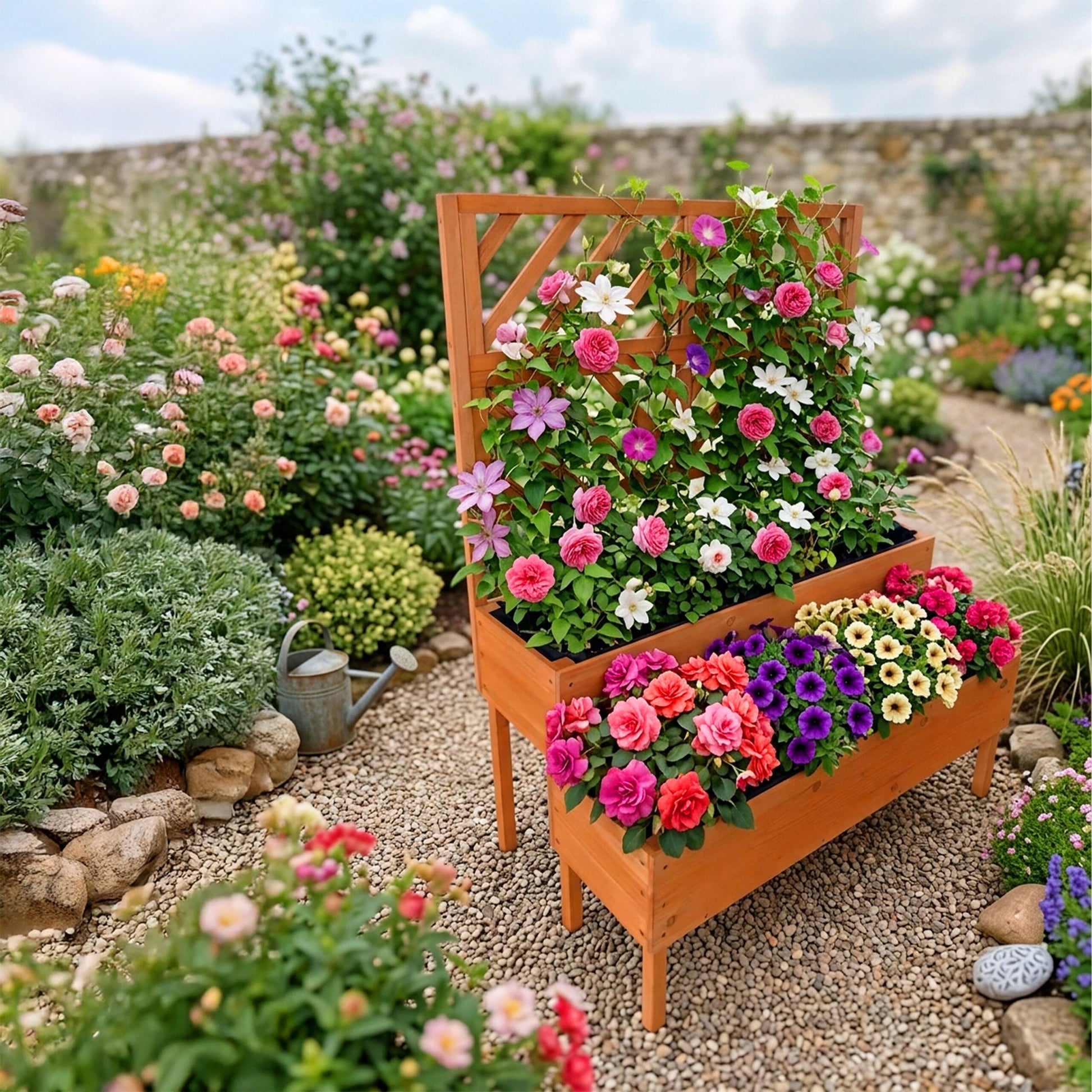 Blumenkasten mit Spalier Holz Orange von Relaxdays