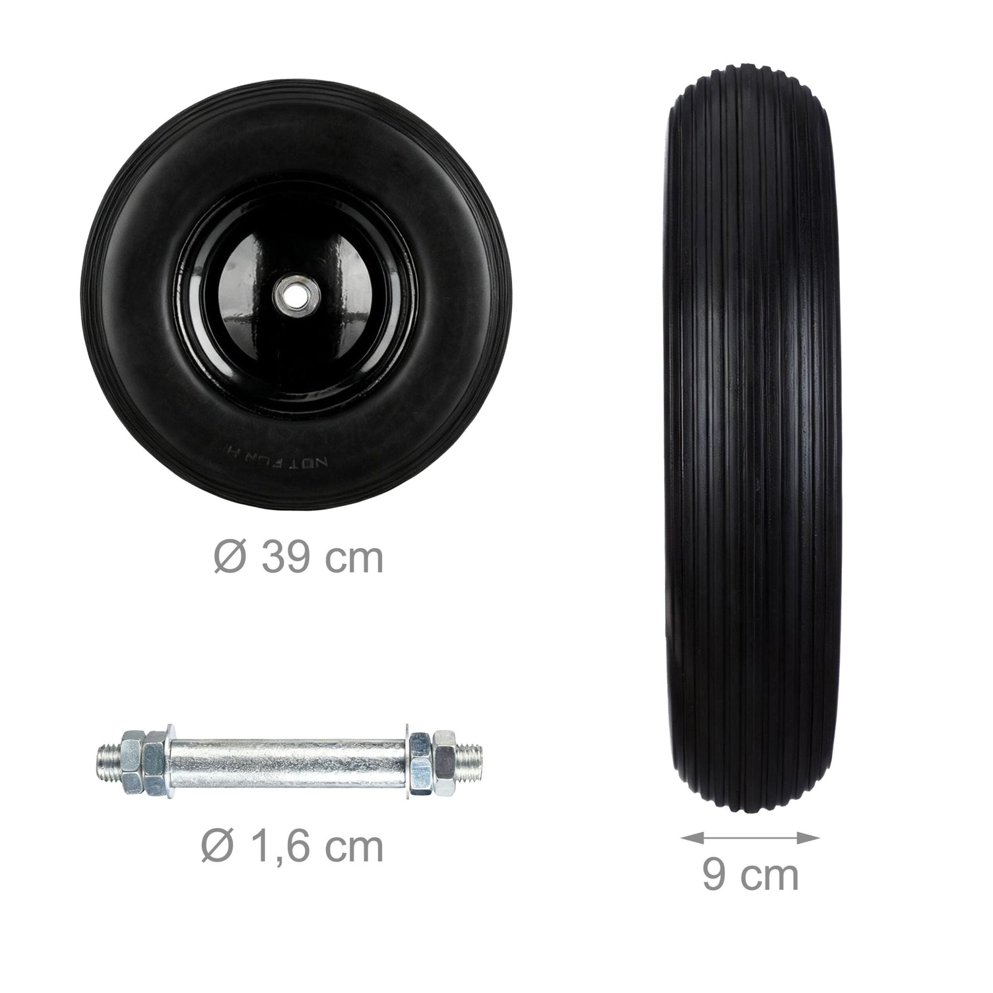 Schubkarrenrad Vollgummi 16x4.00-8 Schwarz von Relaxdays