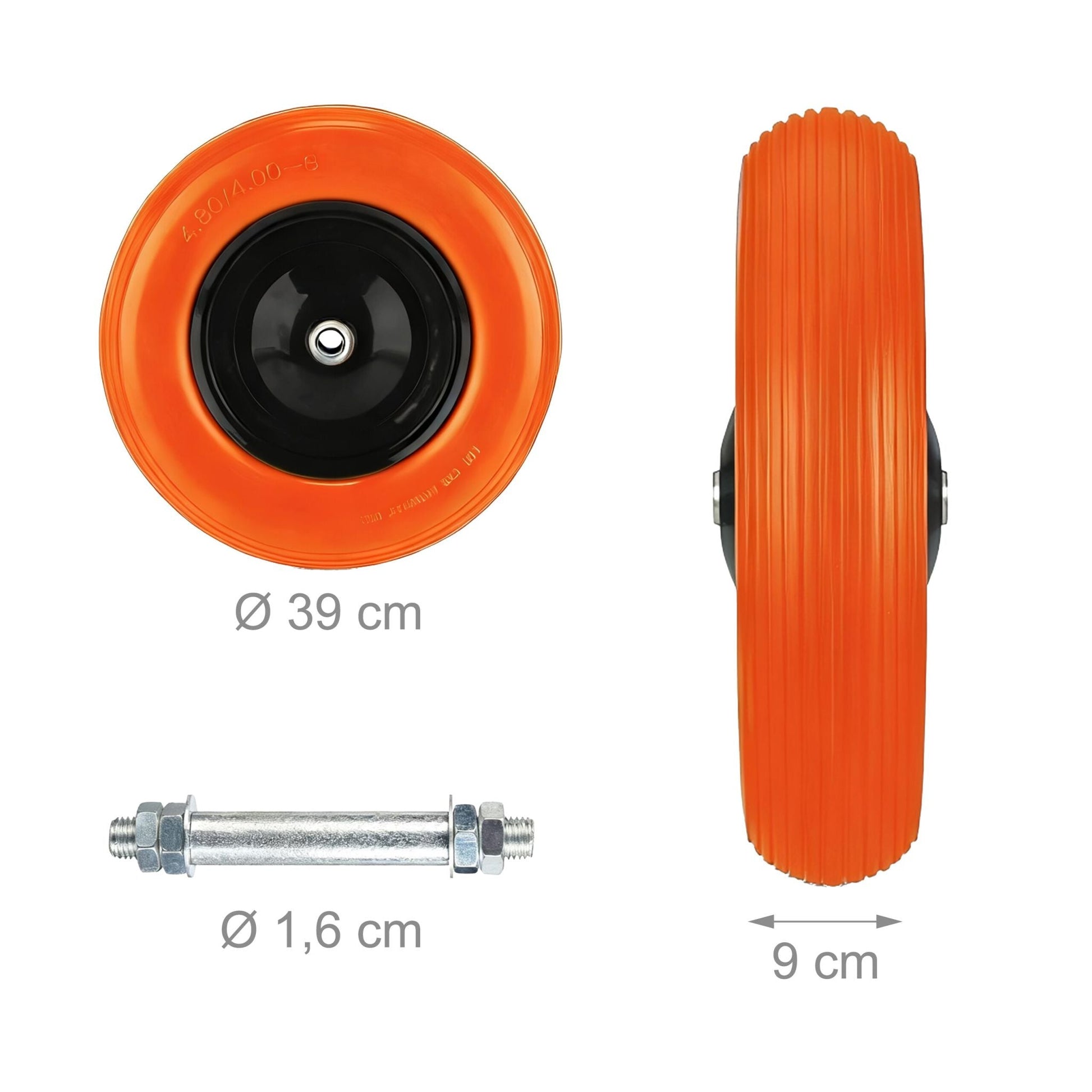 Schubkarrenrad Vollgummi 16x4.00-8 Orange-Schwarz von Relaxdays