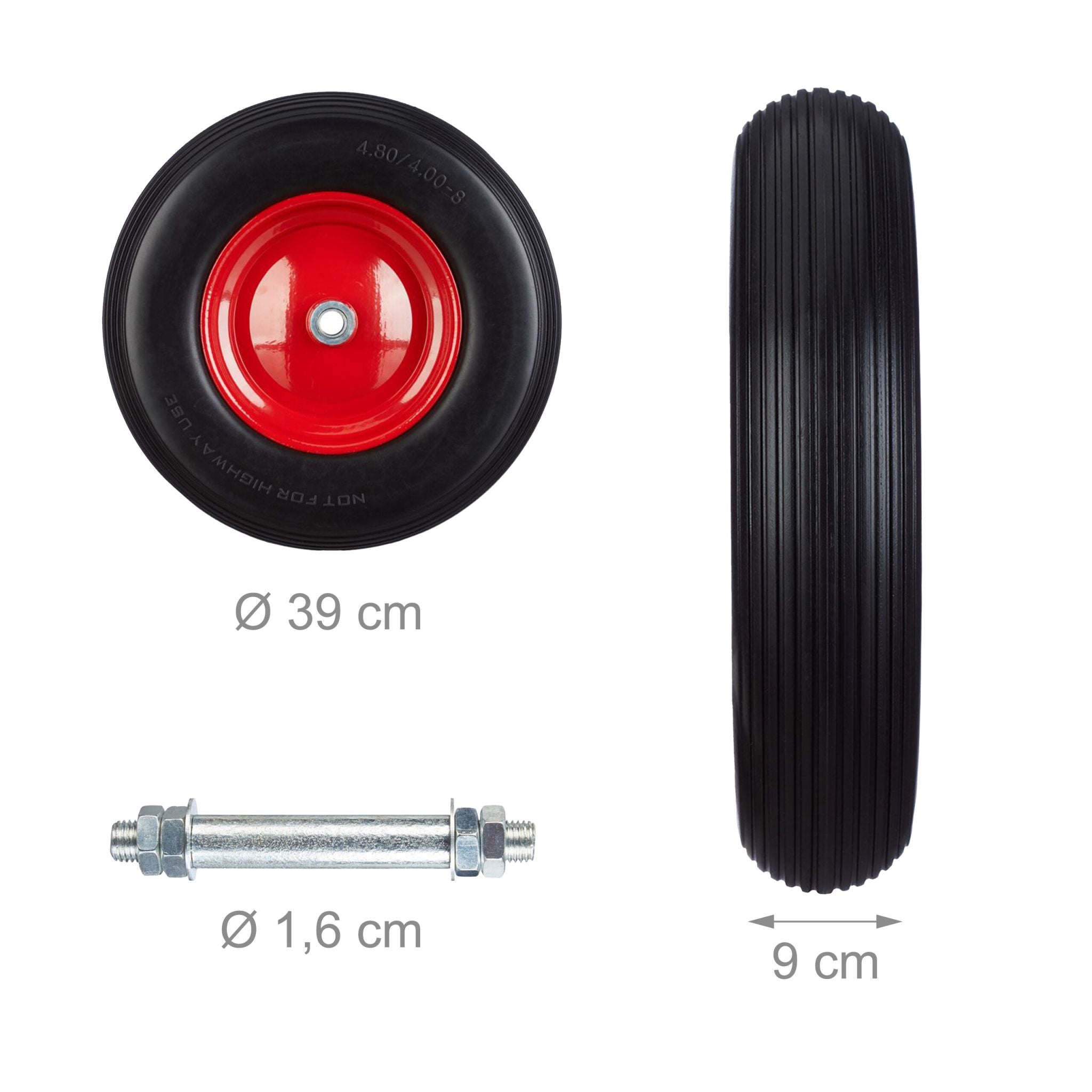 Schubkarrenrad Vollgummi 16x4.00-8 Rot-Schwarz von Relaxdays
