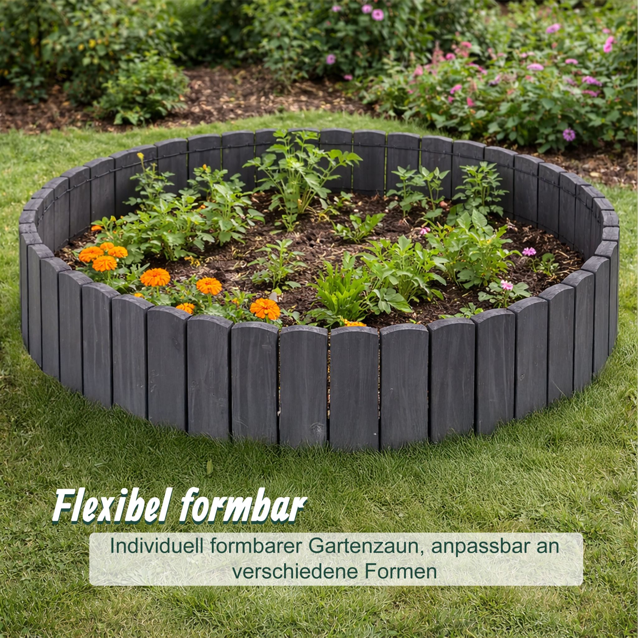 Beeteinfassung Holz flexibel Anthrazit von Relaxdays