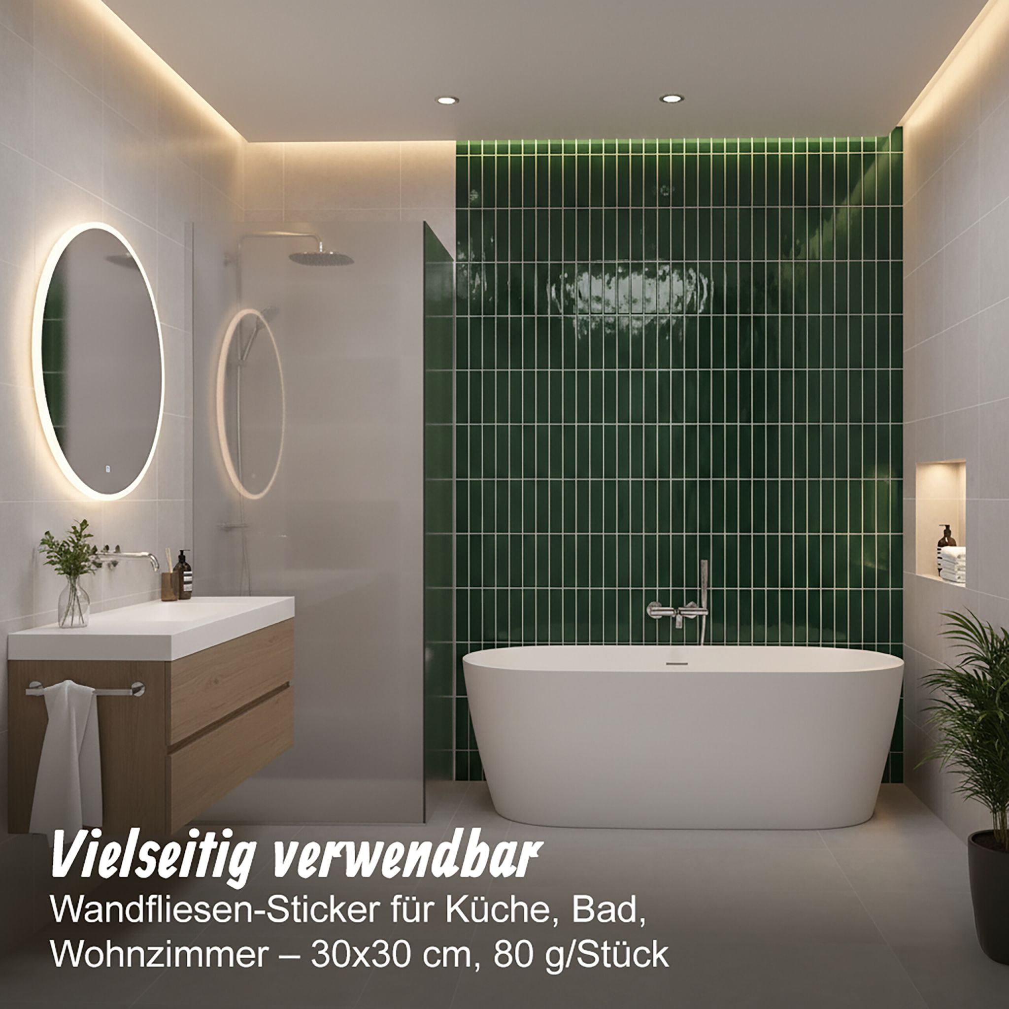 Klebefliesen 30x30 länglich Weiss-Dunkelgrün von Relaxdays