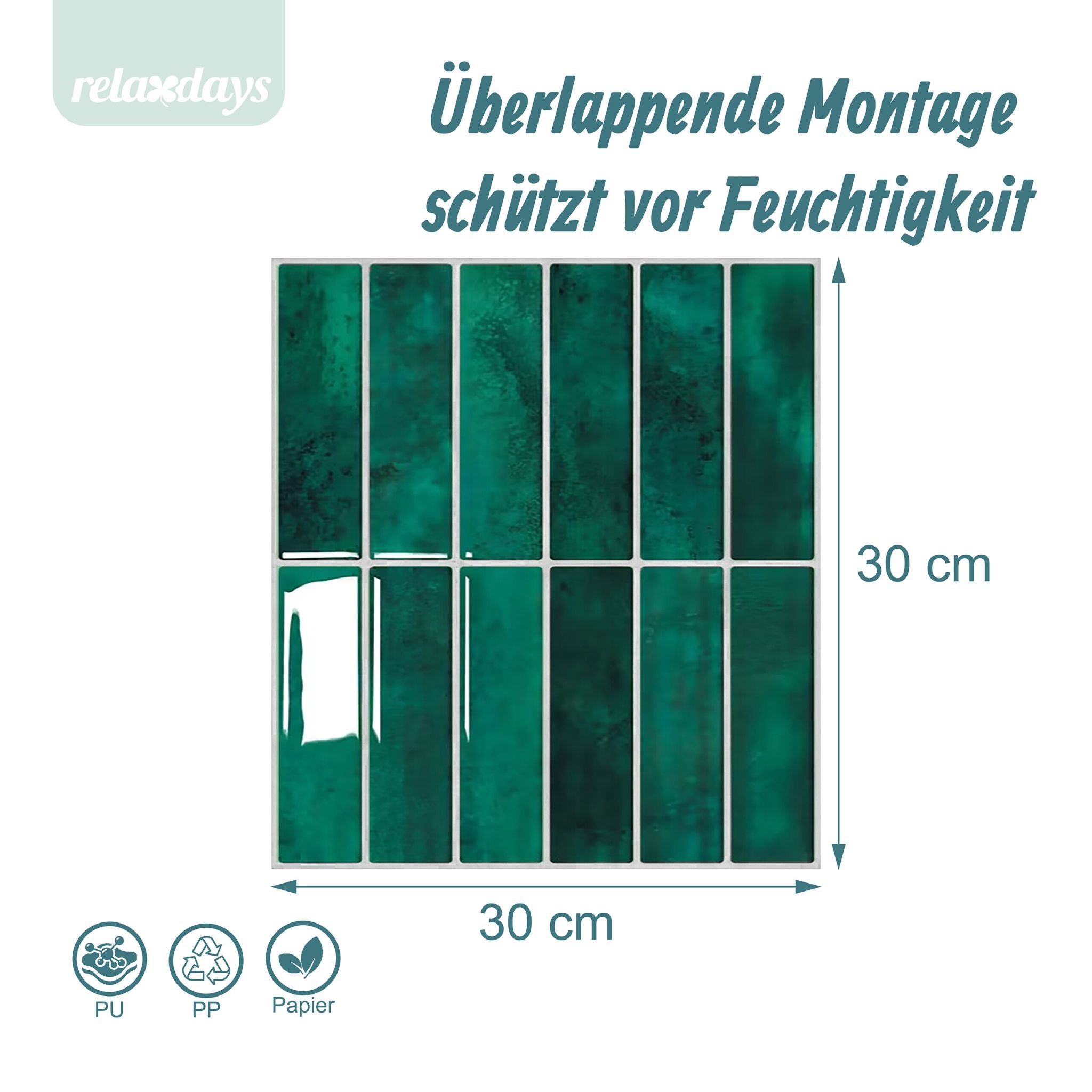 Klebefliesen 30x30 länglich Weiss-Dunkelgrün von Relaxdays